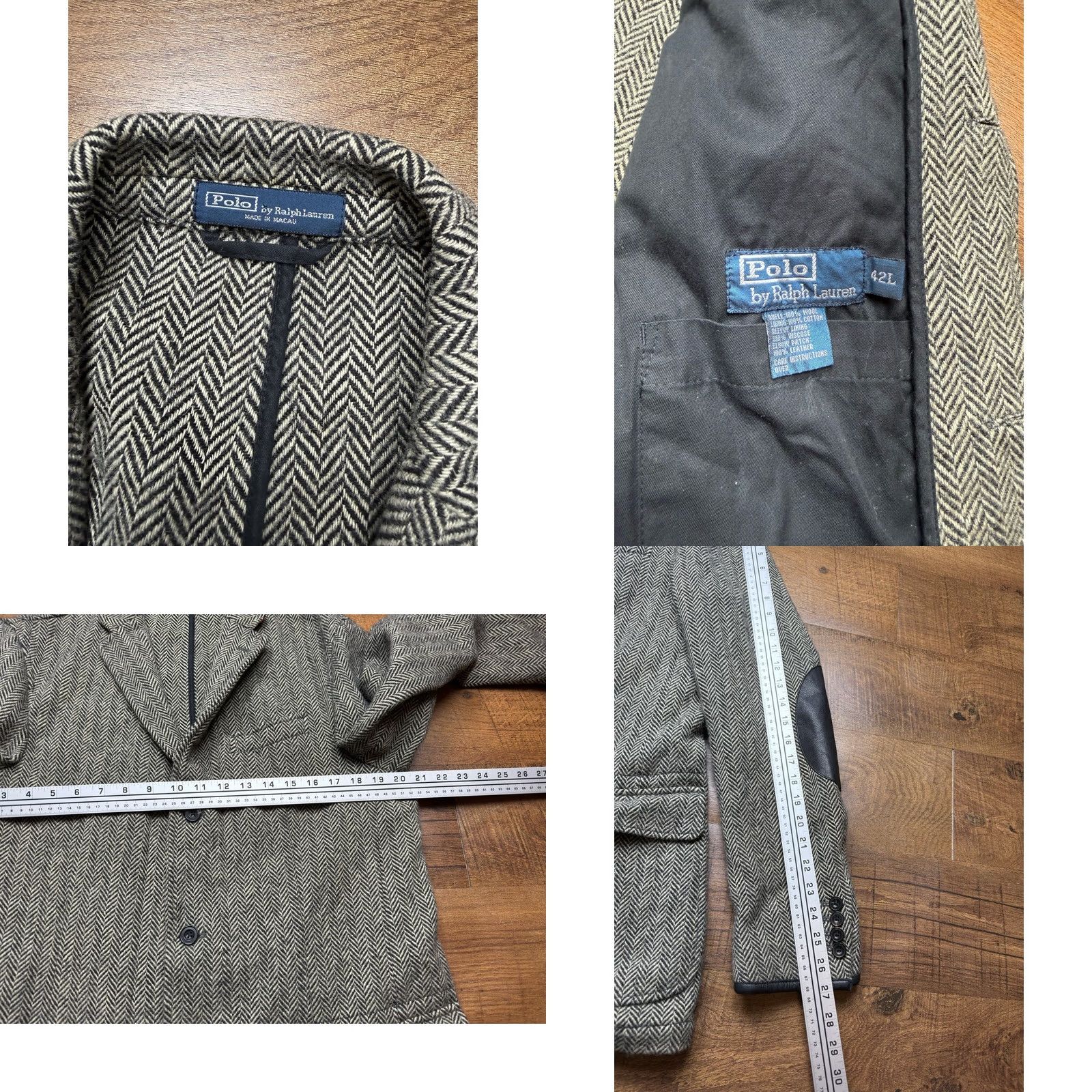Polo Ralph Lauren VTG Polo Ralph Lauren Sport Coat Herringbone Tweed Wool Leather Patches Men 42L Gray Long Blazer Size US XL / EU 56 / 4 - 8 Thumbnail