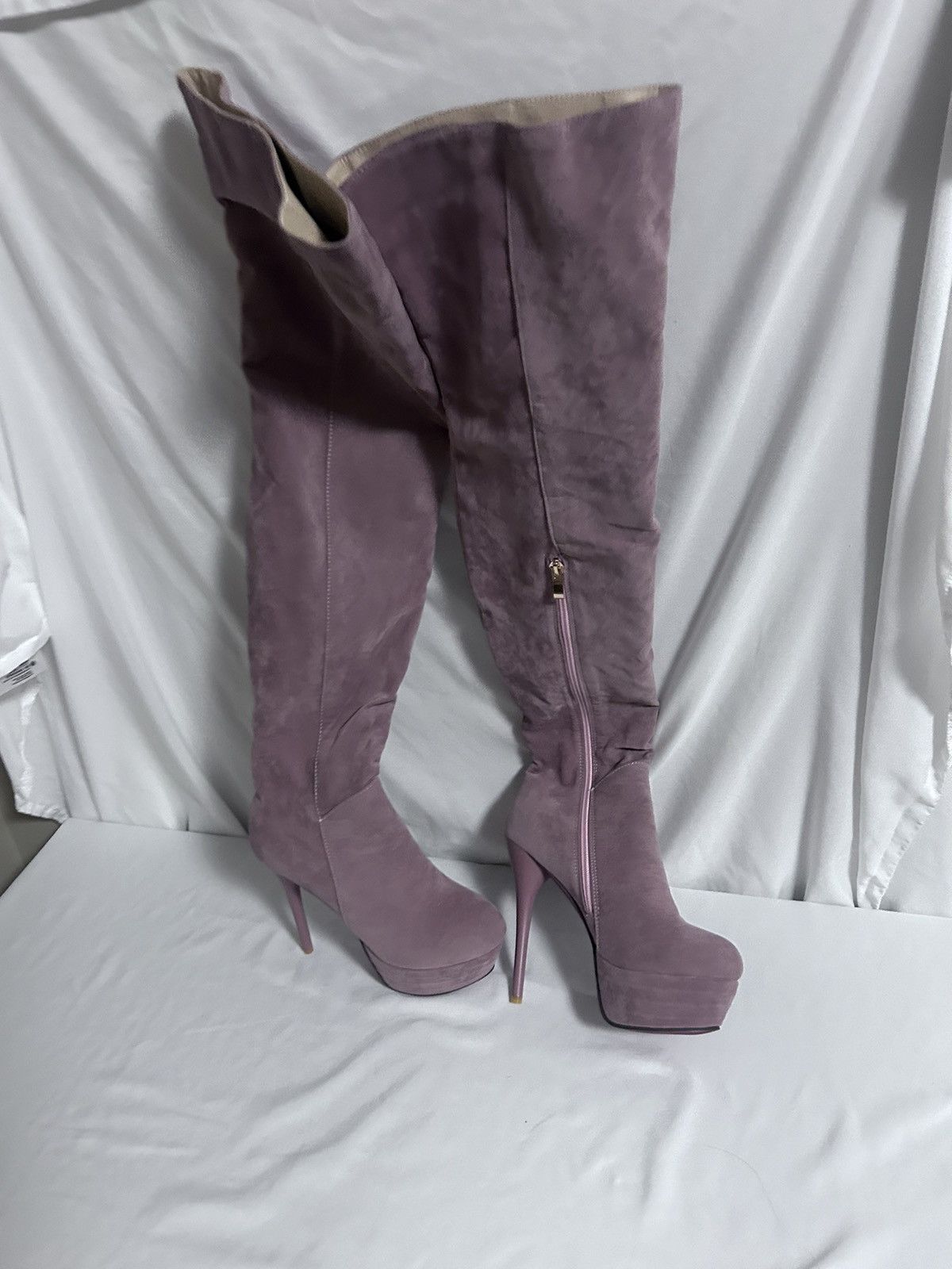 Other Pastel pink thigh high faux suede boots stiletto Size US 7 / IT 37 - 11 Thumbnail