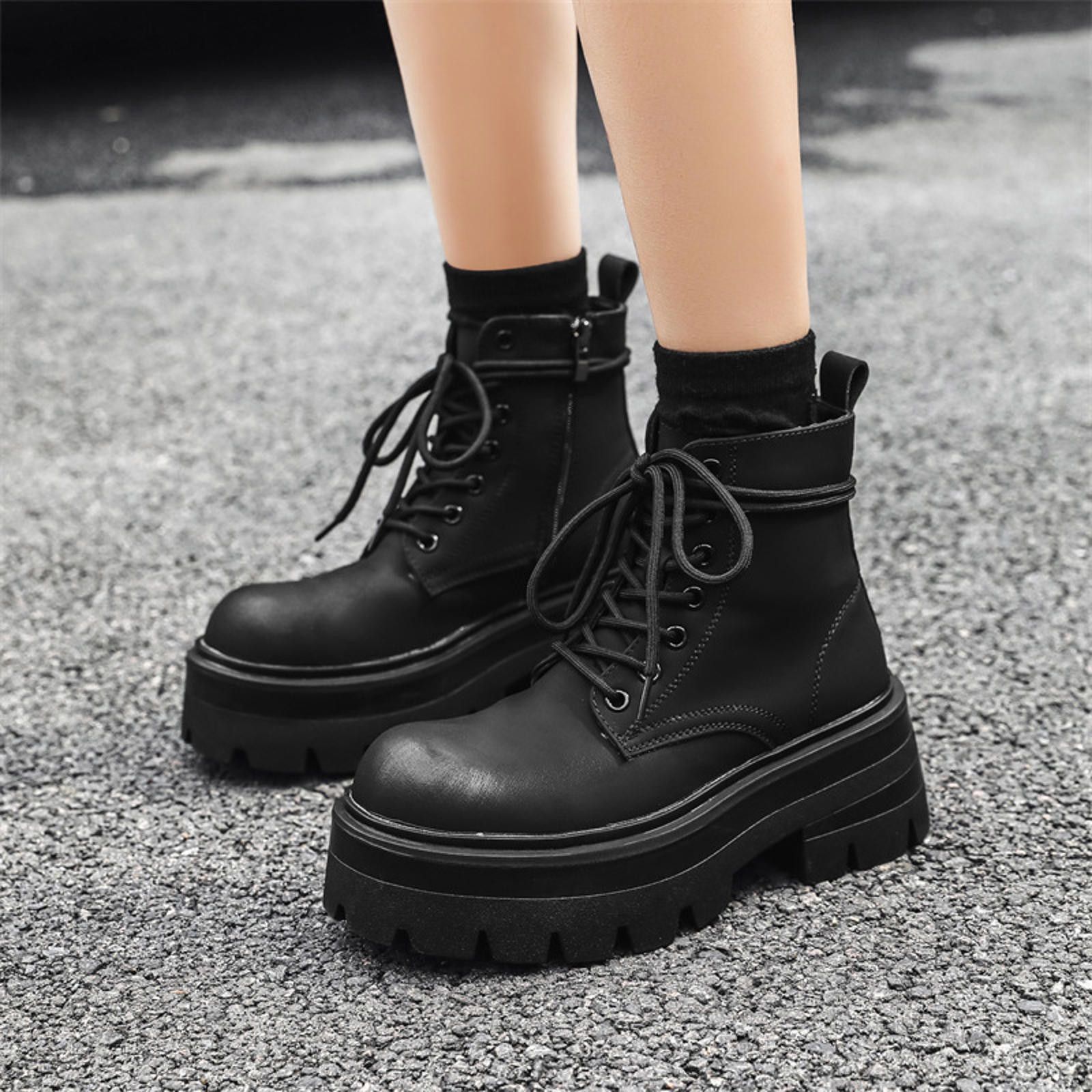 Other Trendy Black Chunky Platform Boots Size US 7 / IT 37 - 2 Thumbnail
