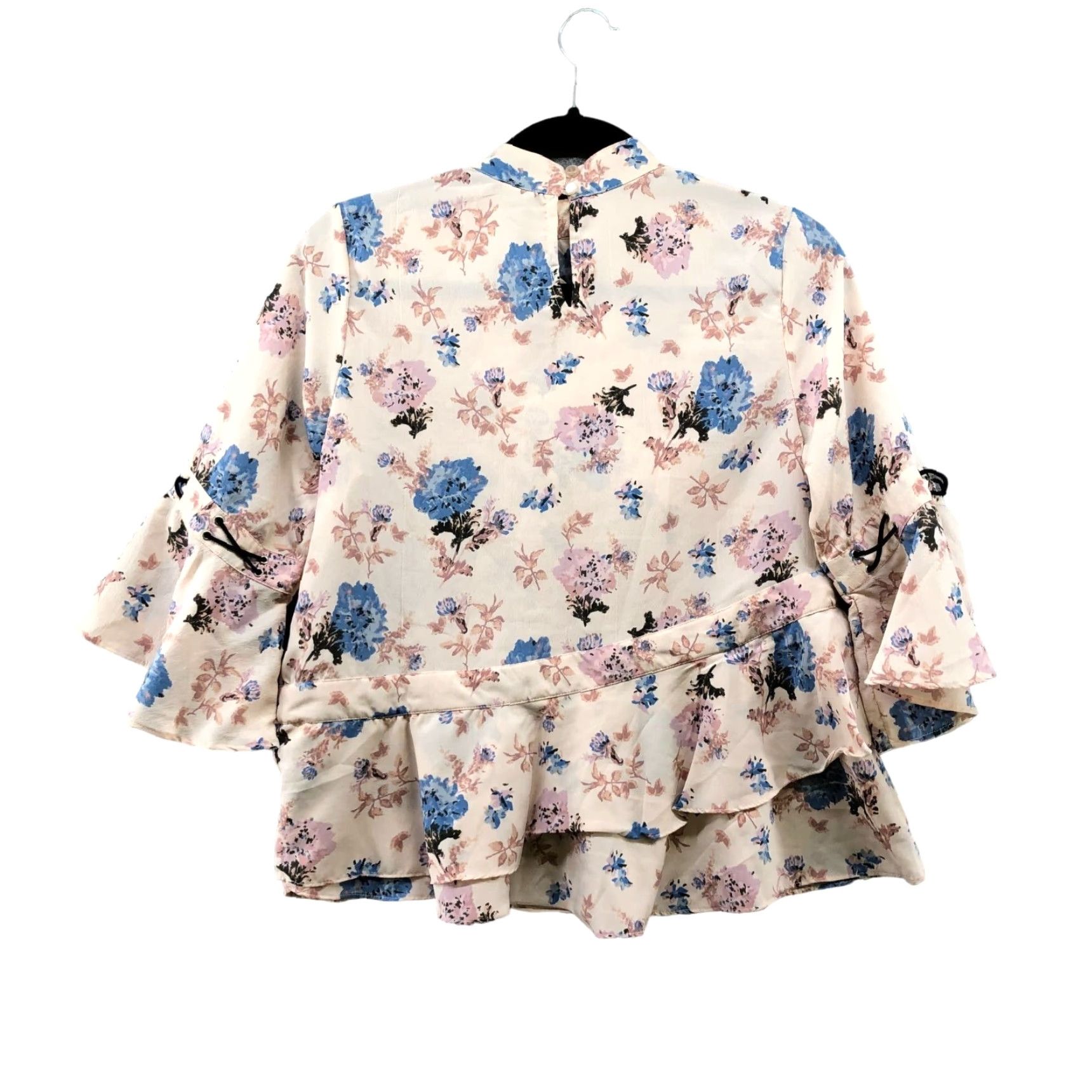 Asos ASOS Blouse Womens 2 Cream Floral 3/4 Bell Sleeve Asymmetric Tiered Ruffle Size XS / US 0-2 / IT 36-38 - 2 Thumbnail