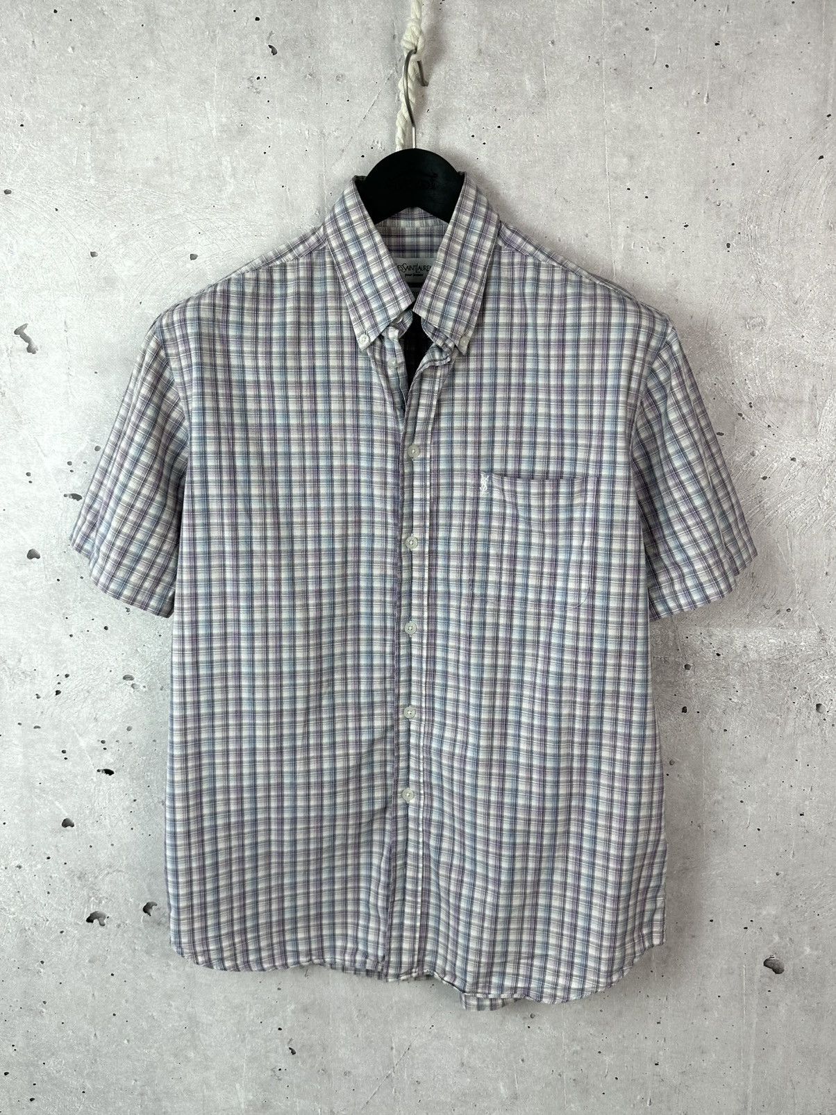 Yves Saint Laurent Vintage YvesSaintLaurent Check Cotton Short Sleeve Shirt Size US M / EU 48-50 / 2 - 1 Thumbnail