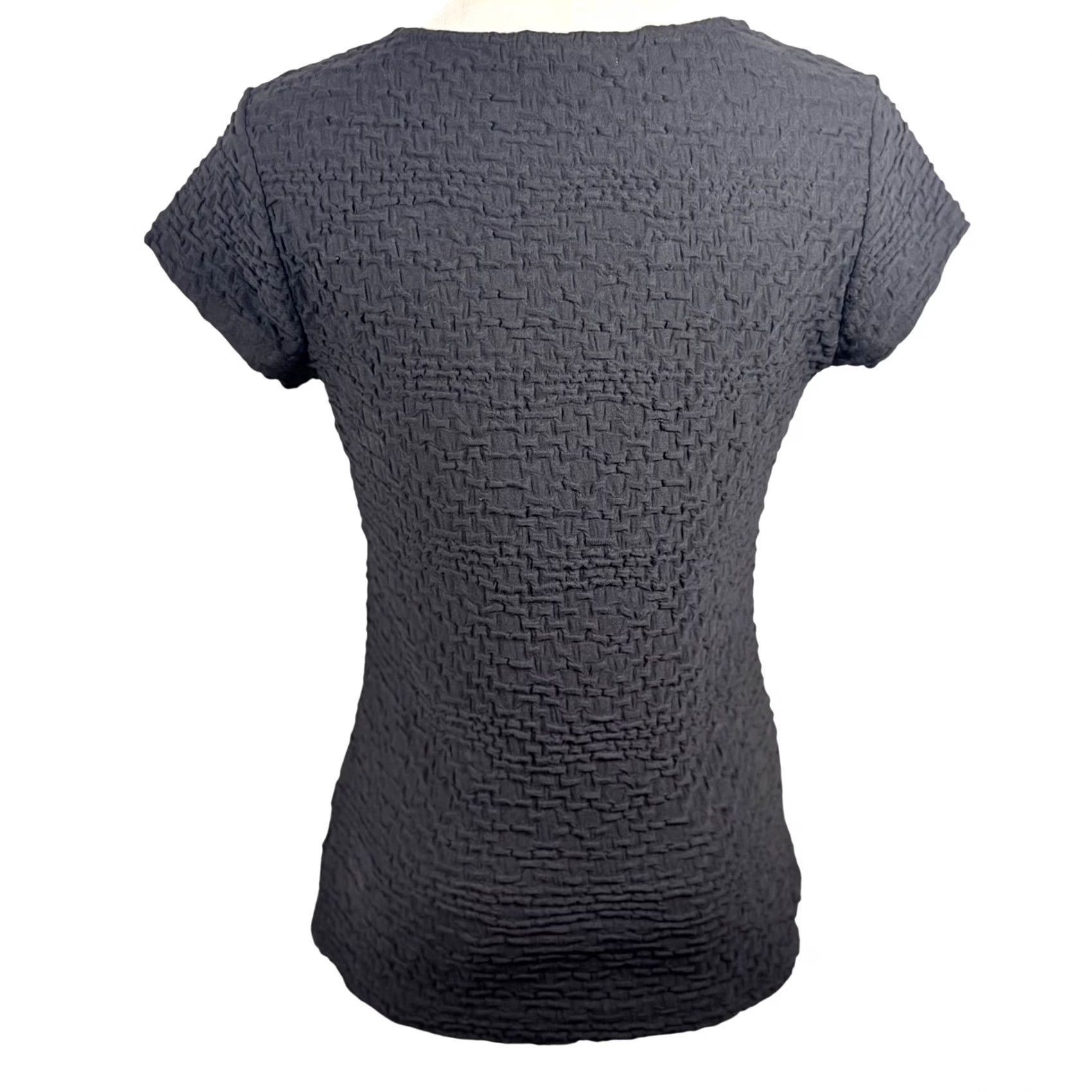 Liz Claiborne Liz Claiborne S Top Puckered Textured Popcorn Scoop Neck 90s Y2K Stretchy Career Womens Shirt Black Size S / US 4 / IT 40 - 3 Thumbnail