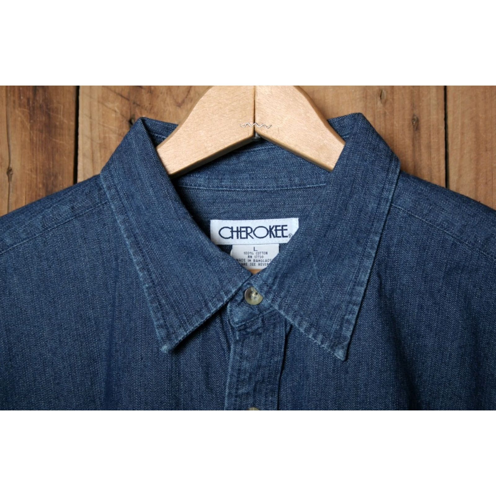 Cherokee VINTAGE Cherokee Denim Shirt, Button-Up, Blue, L, Short Sleeve, 90s, Men, Stone Wash, Cotton, Regular Size US L / EU 52-54 / 3 - 2 Thumbnail