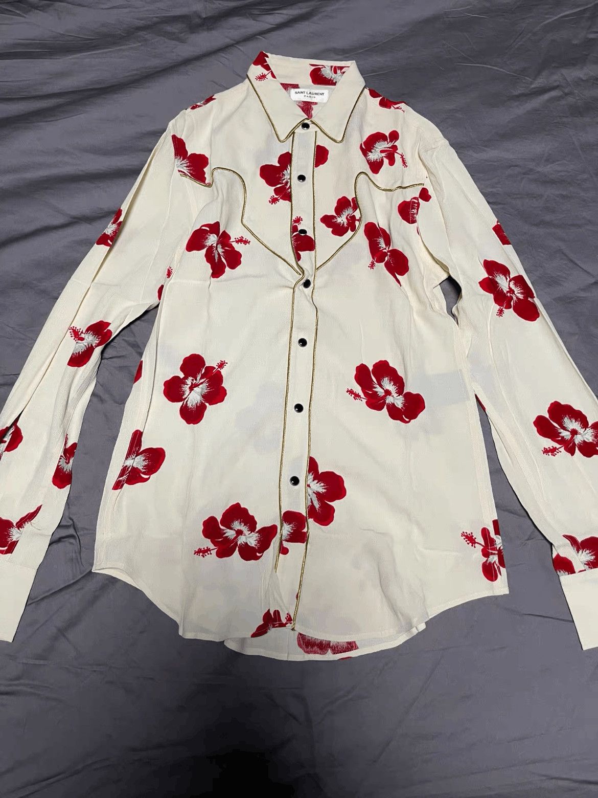 Saint Laurent Paris Saint Laurent Paris 16AW Flower Print Western Shirt Size US M / EU 48-50 / 2 - 1 Thumbnail