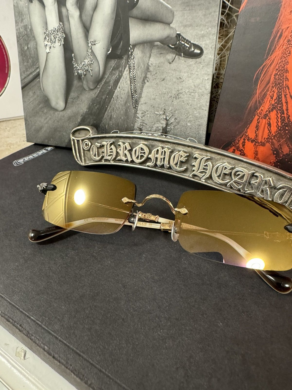 image of Chrome Hearts Pills Iii Sunglasses in Brown Gold, Men's