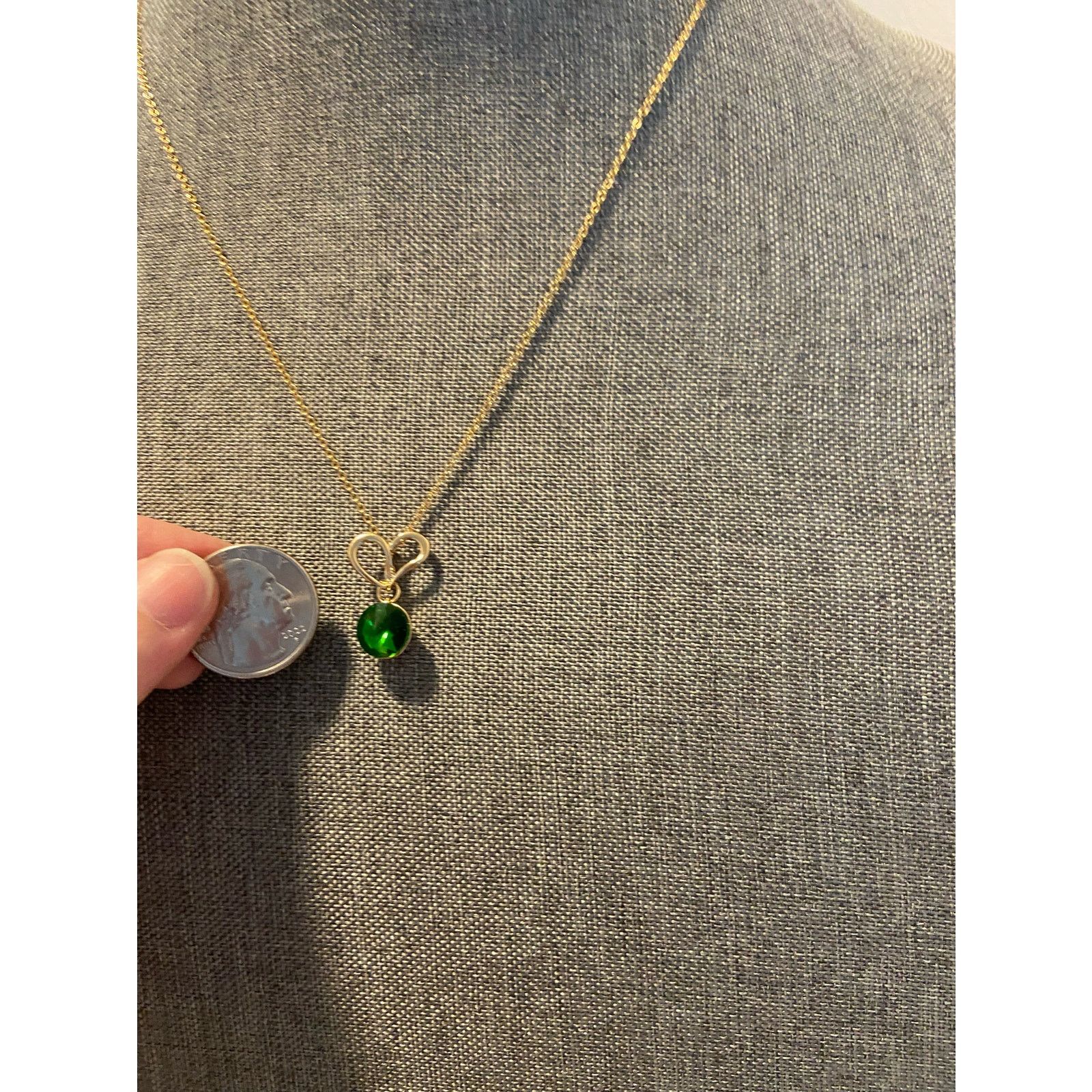 Other heart necklace gold tone green rhinestone Size ONE SIZE - 2 Thumbnail