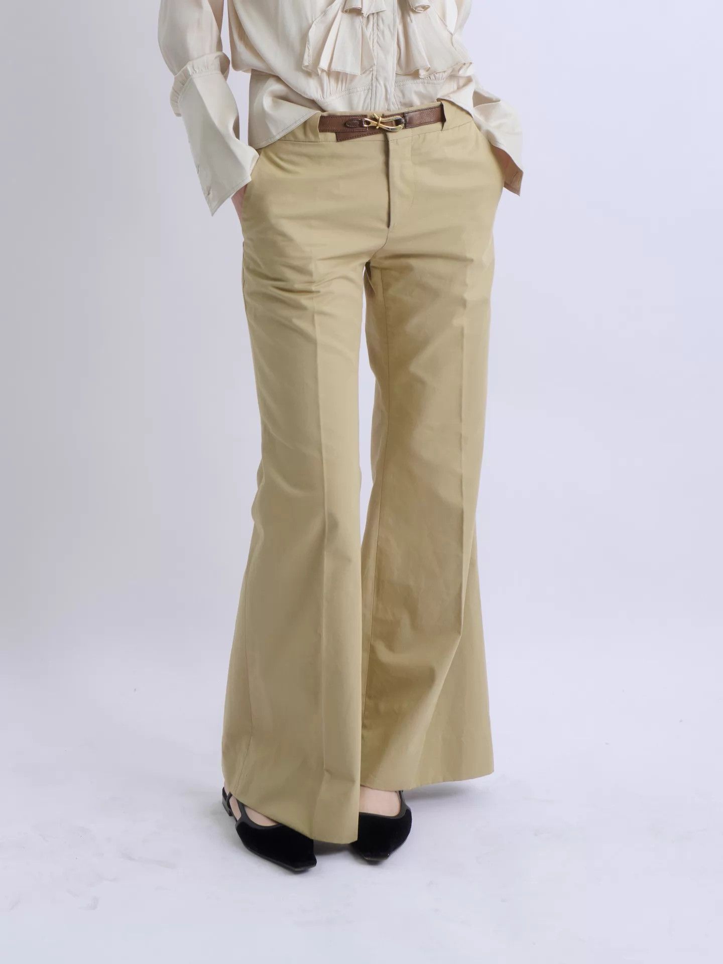 Gucci GUCCI by TOMFORD 01SS horsebit khaki wide-leg trousers Size 25" / US 0 / IT 36 - 1 Thumbnail