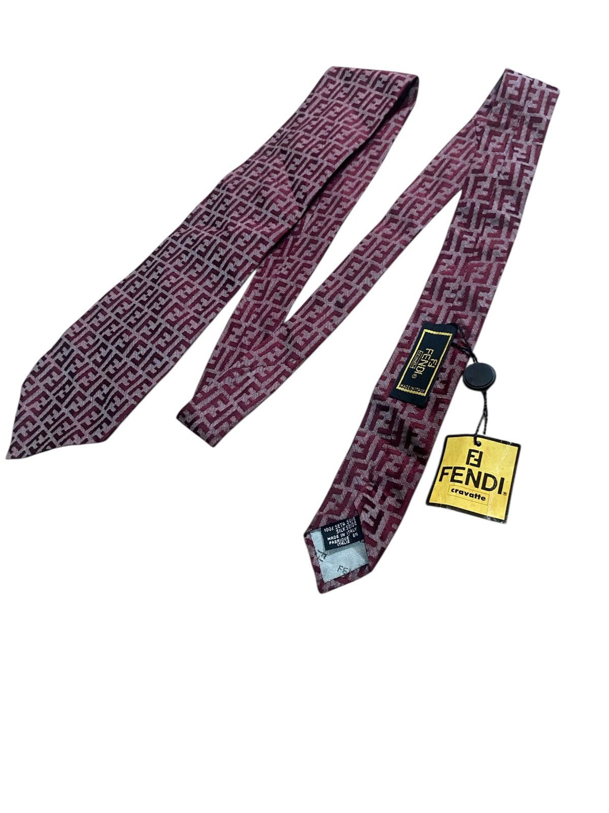 Fendi Vintage Fendi FF Monogram Silk Necktie Burgundy Designer Tie Size ONE SIZE - 6 Thumbnail
