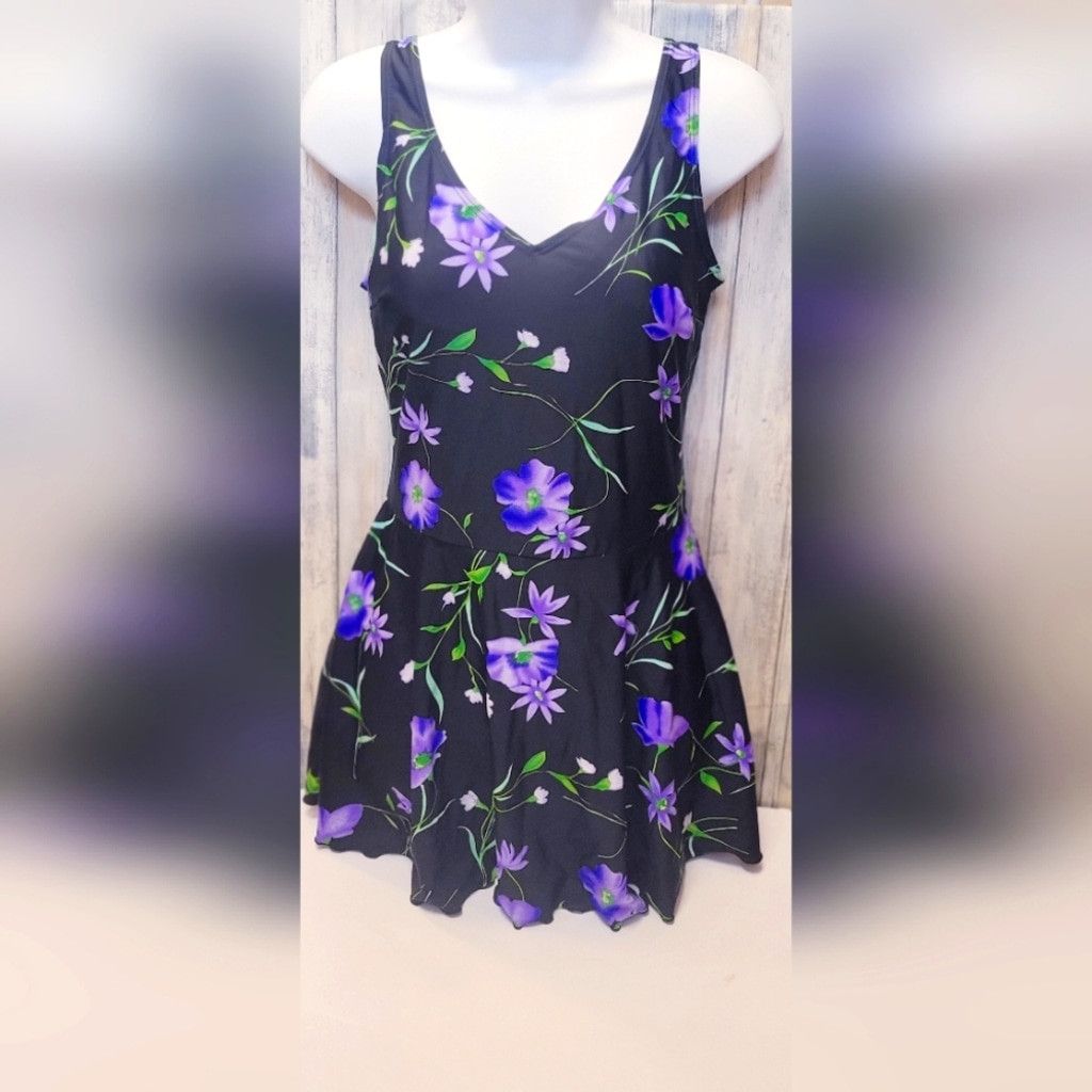 Blair Blair Black and Purple Skirted One Piece Size 12 Size ONE SIZE - 1 Thumbnail