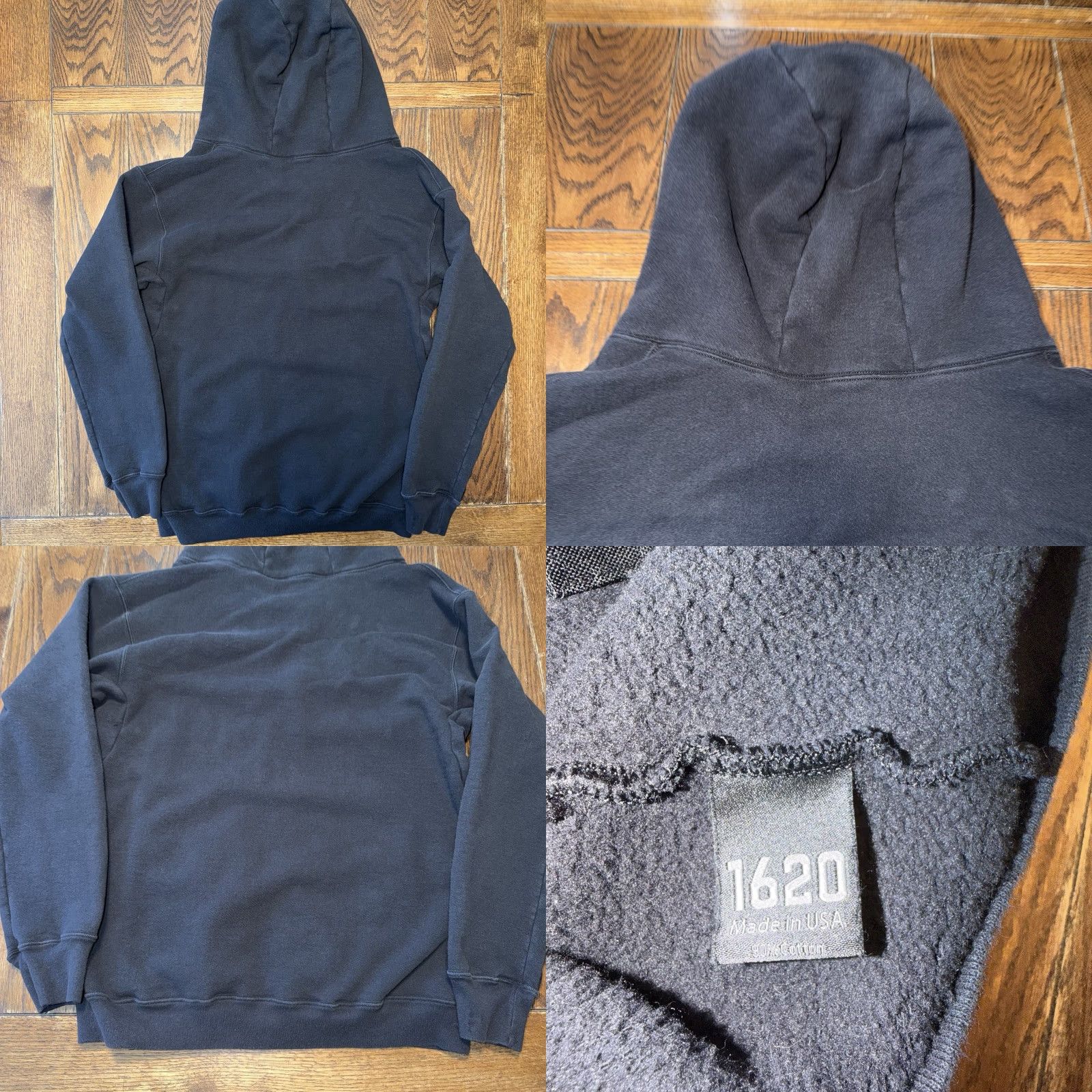 Vintage 1620 Hoodie Mens Large Black Full Zip Cordura Panels Made in USA Workwear Size US L / EU 52-54 / 3 - 8 Thumbnail