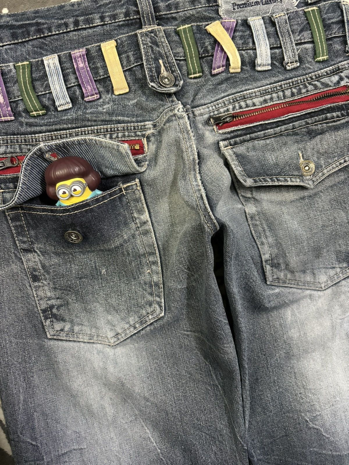 14th Addiction Japanese Brand Double Waist Cracked Wash Loose Ripped Jeans Size US 33 - 13 Thumbnail