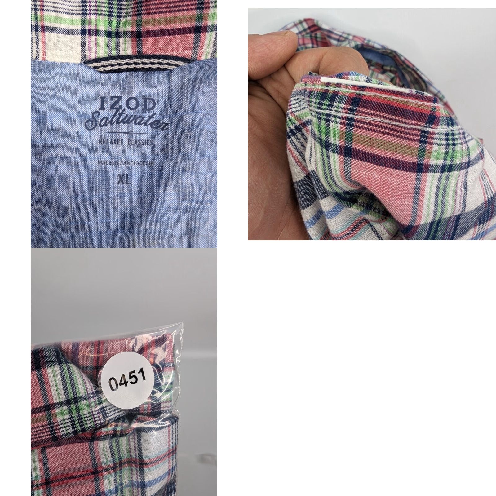Izod Izod Saltwater Chambray Red And Green Plaid Shirt Relaxed Classics Men's Size XL Size US XL / EU 56 / 4 - 8 Thumbnail