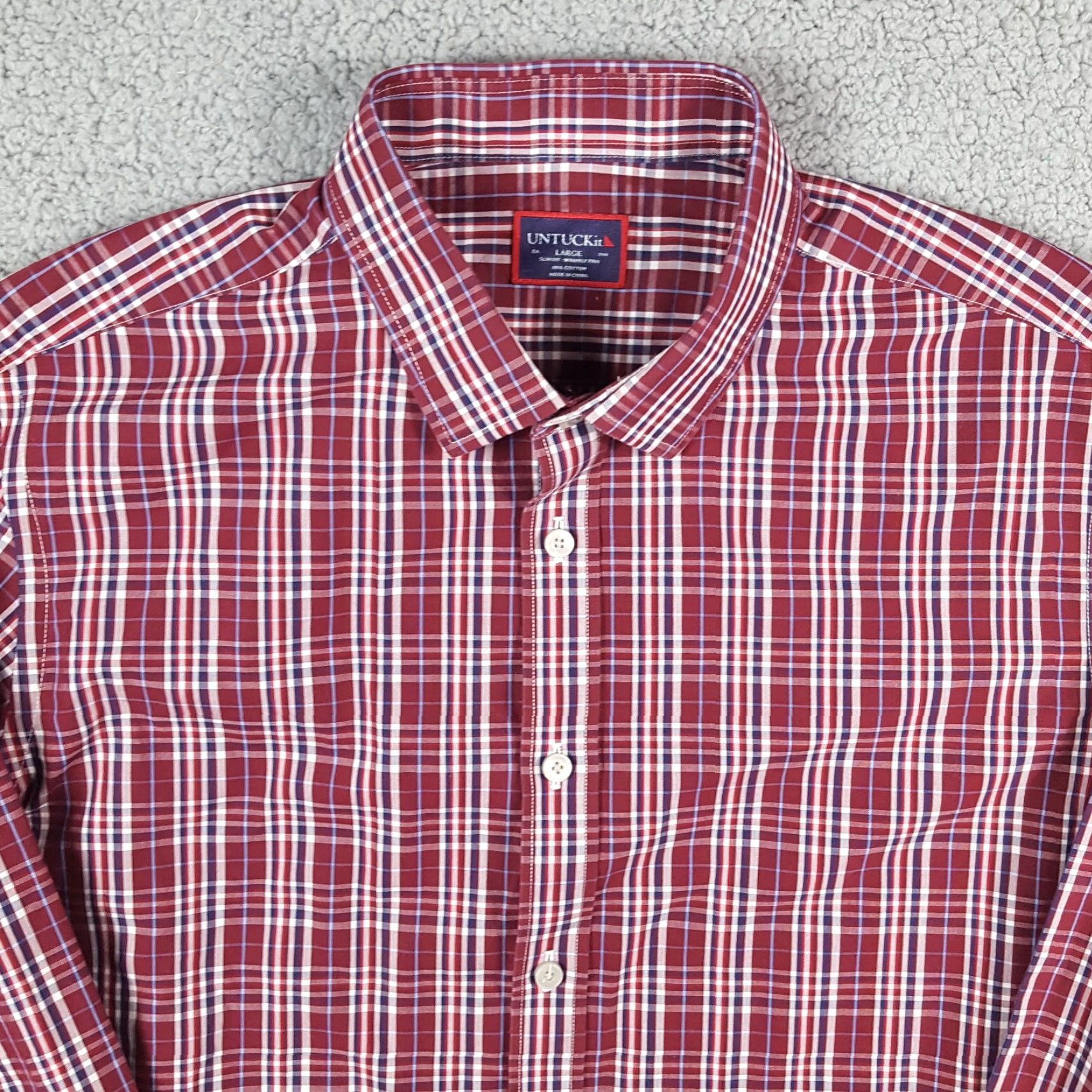 UNTUCKit VINTAGE UNTUCKit Plaid Shirt Men Large Long Sleeve Button-Up Collared Casual Preppy 90s Red Maroon Shirt Mens Large Size US L / EU 52-54 / 3 - 2 Thumbnail