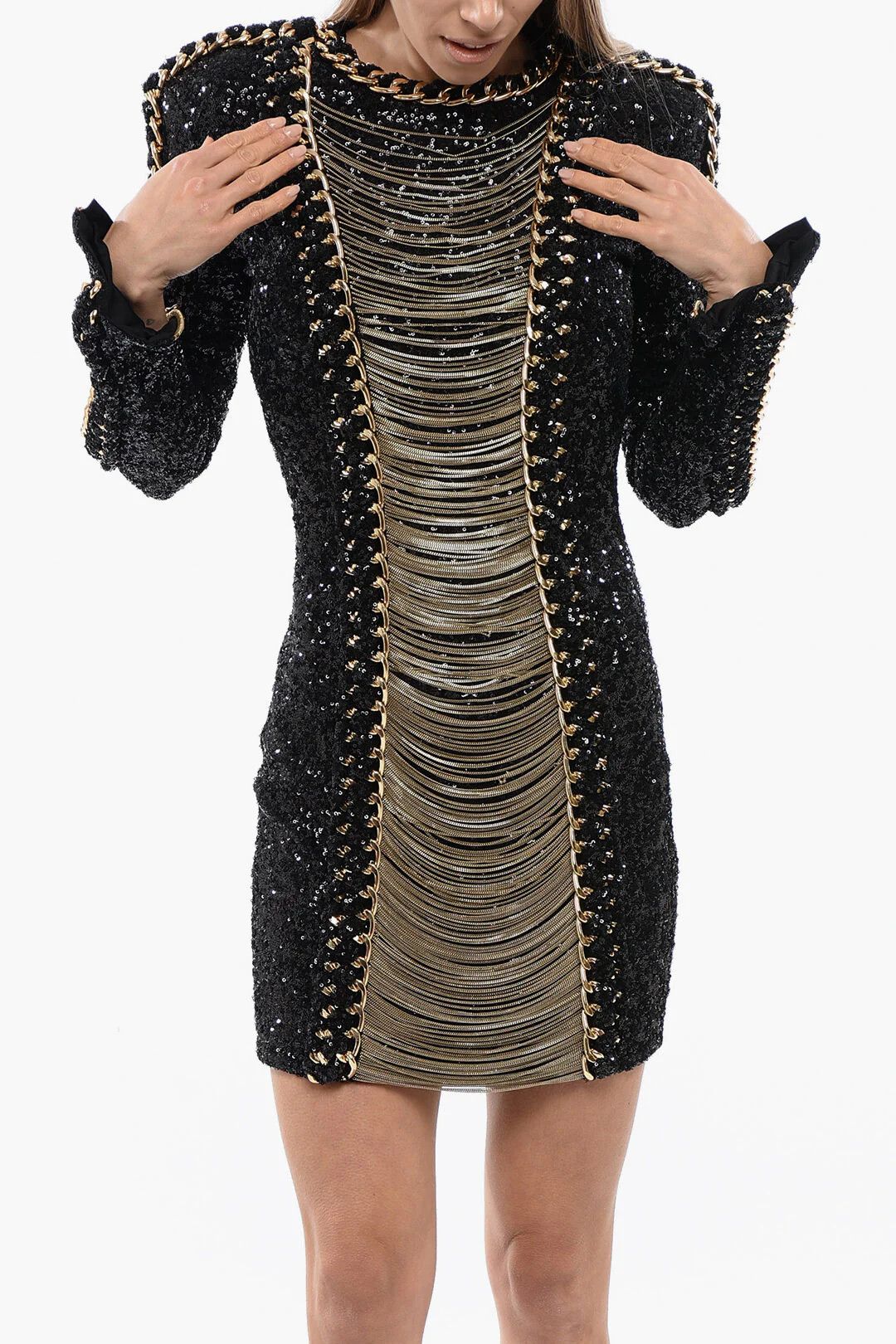 Balmain og1mm0326 Chains Sequin Dress in Black Size M / US 6-8 / IT 42-44 - 5 Thumbnail