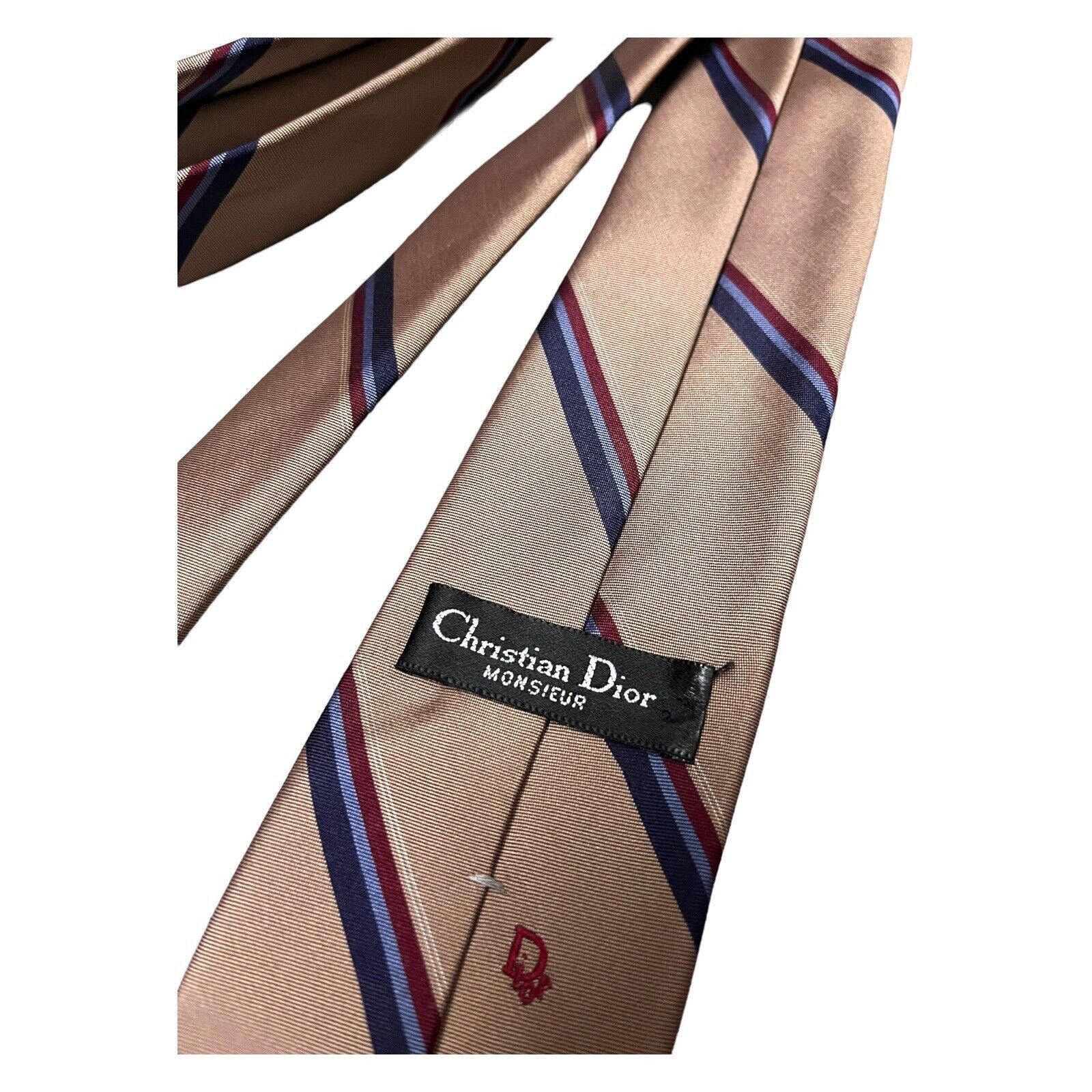 Dior Vintage 90s CHRISTIAN DIOR Luxury Designer Silk Brown Tie Size ONE SIZE - 3 Thumbnail
