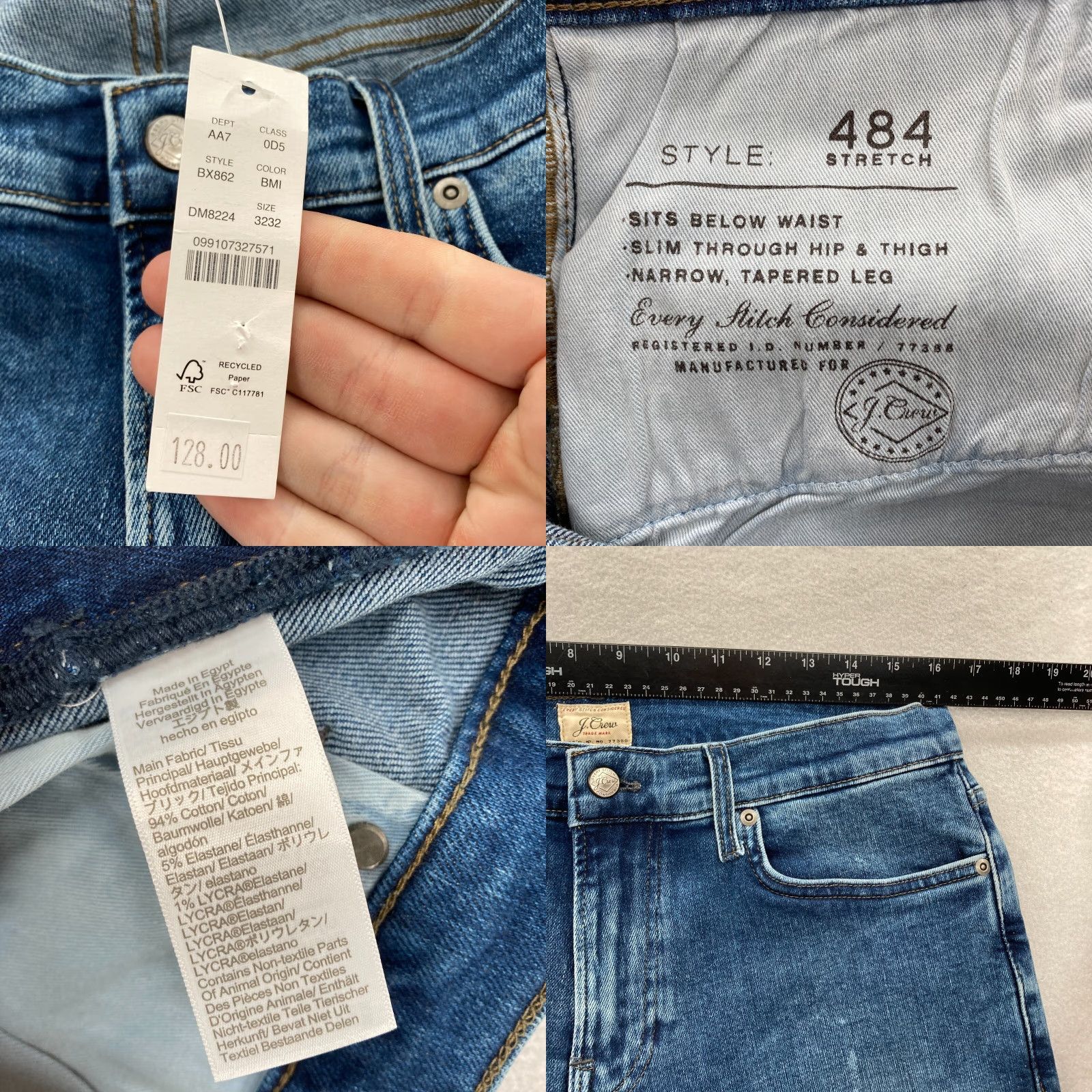J.Crew J.CREW 484 Jeans Mens 32x32 Narrow Tapered Leg Blue Stretch Denim Pants Preppy Size US 32 / EU 48 - 8 Thumbnail