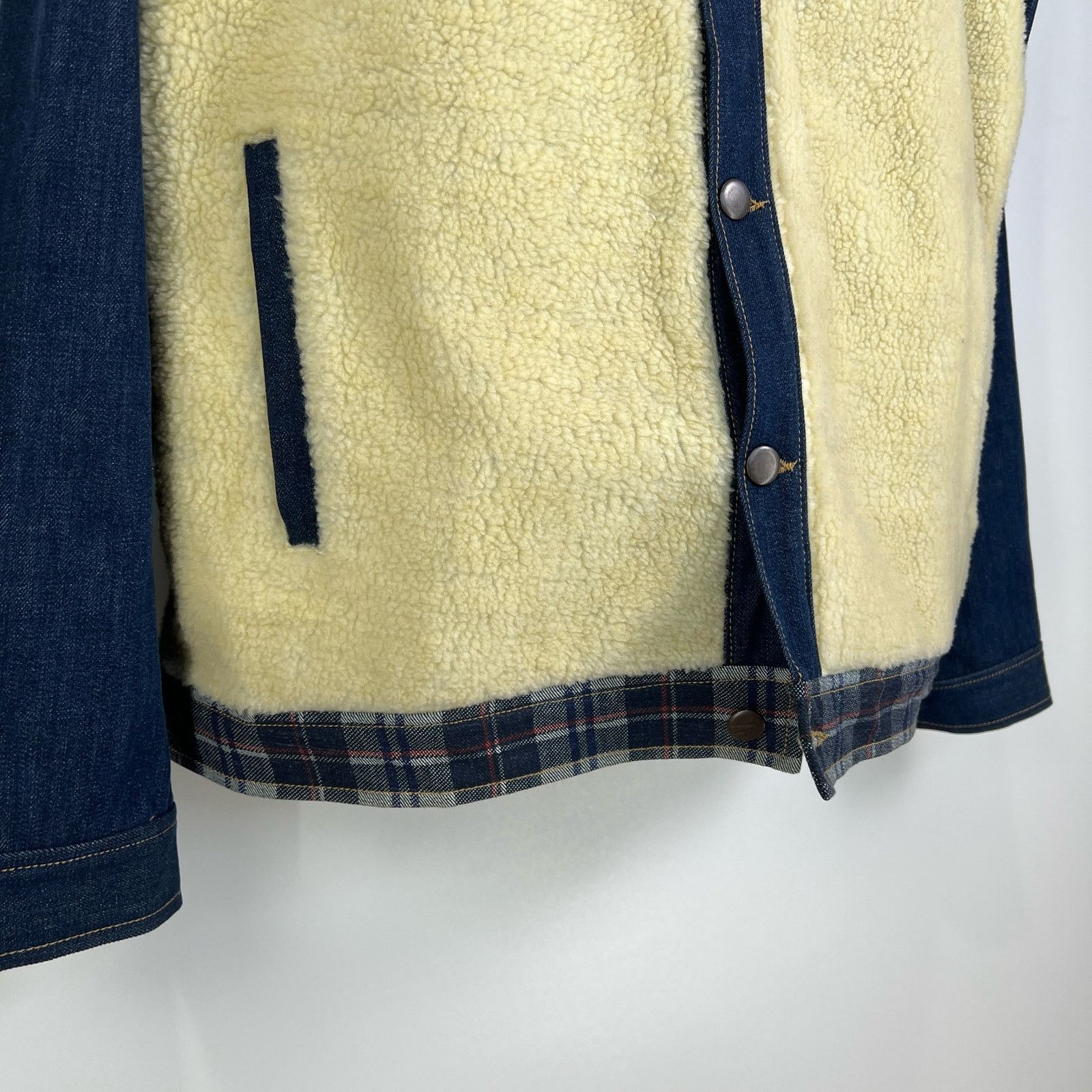 Other Sun + Stone Plaid Sherpa Denim Jacket Blue Ivory Size US XL / EU 56 / 4 - 5 Thumbnail