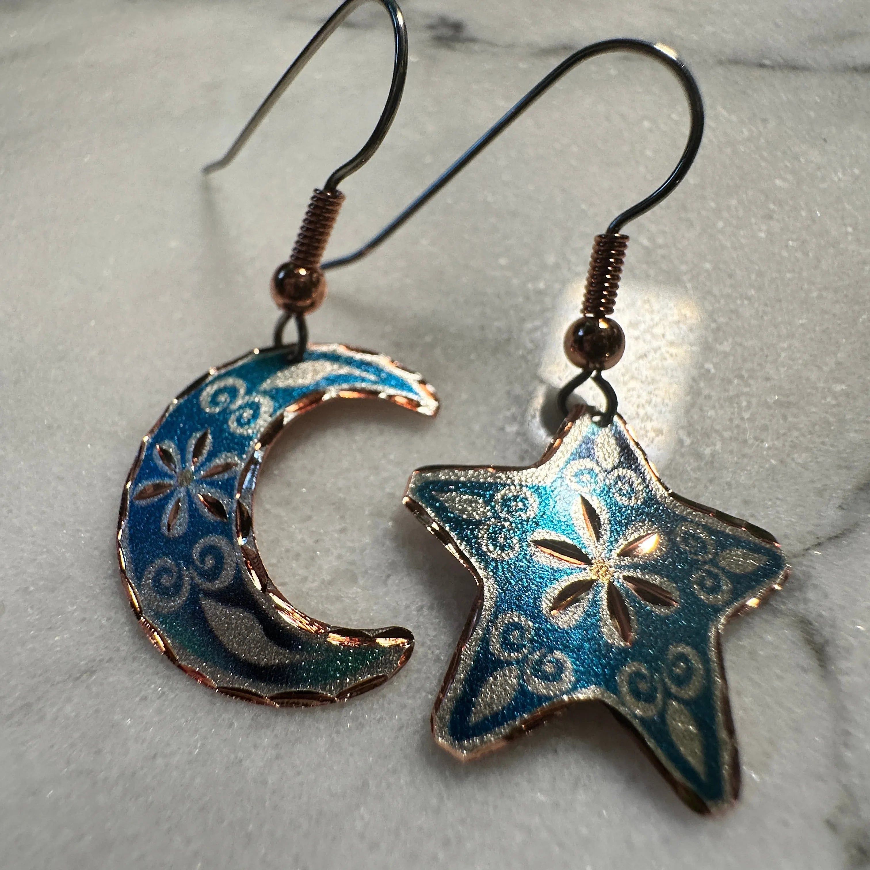 Other Handcrafted Blue Moon & Star Earrings, Wire Drop Copper Diam Size ONE SIZE - 4 Thumbnail