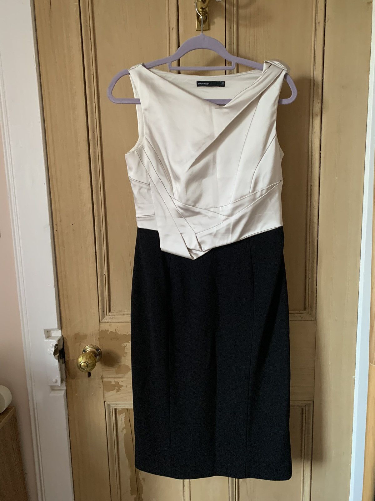 image of Karen Millen Satin Pencil Style Dress in Black, Women's (Size Large)