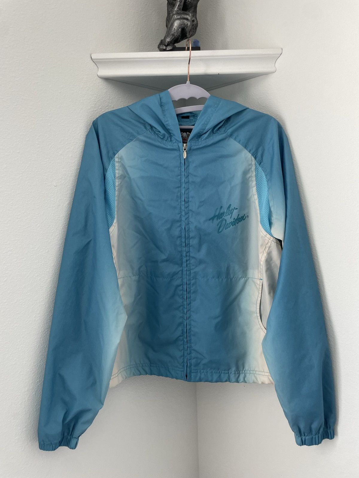 image of Harley Davidson Light Blue Nylon Jacket, Men's (Size Small)