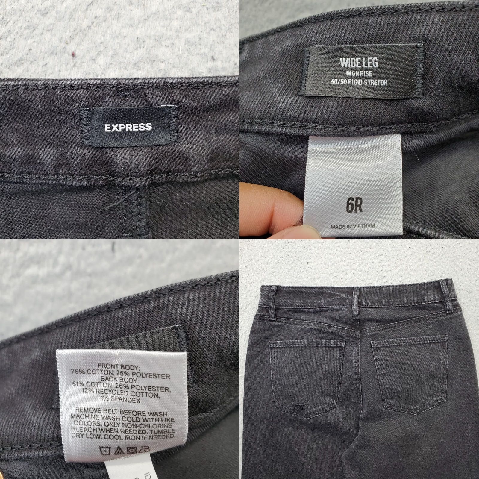 Express Express Jeans Womens 6R Black Denim Stretch High Rise Distressed Wide Leg Size 28" / US 6 / IT 42 - 8 Thumbnail