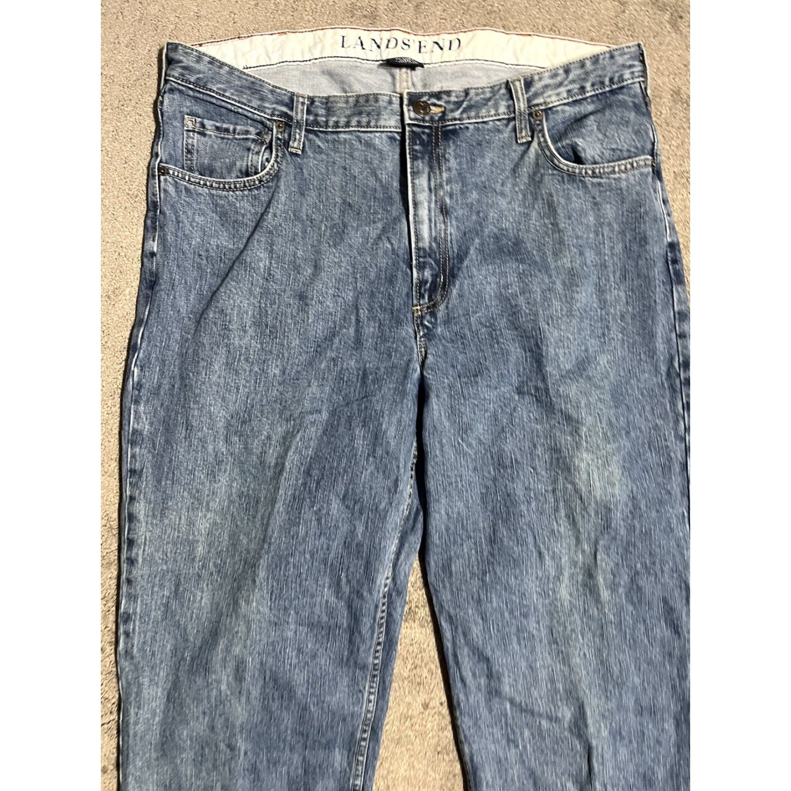 Lands' End Lands' End Jeans 40x31 Relaxed Fit Slightly Tapered Leg Cotton Blue Denim Men Regular 5-Pocket Waist 40 Inseam 31 Zip Button Logo Belt Loops Size US 40 / EU 56 - 4 Thumbnail