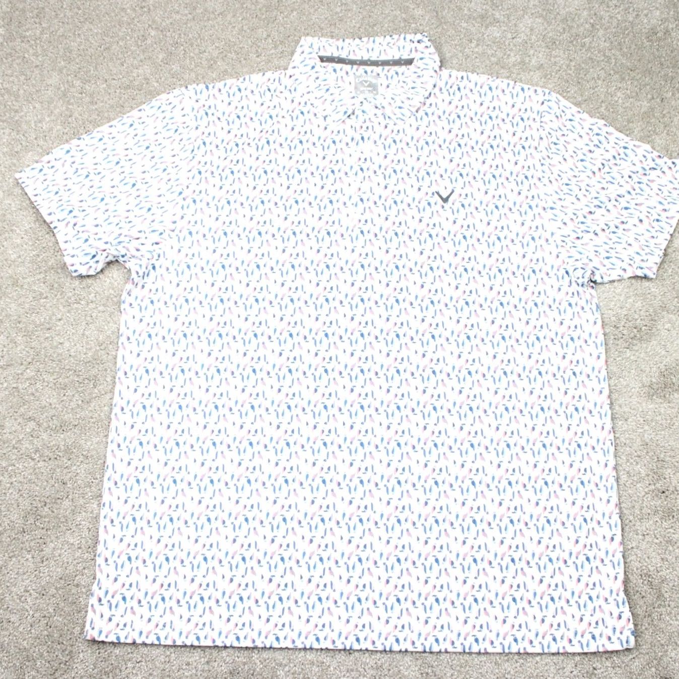 Callaway Callaway Polo Shirt Mens XL Pink/Blue Bird All Over Print Opti-Dri S/S Polo Shirt Size US XL / EU 56 / 4 - 2 Thumbnail
