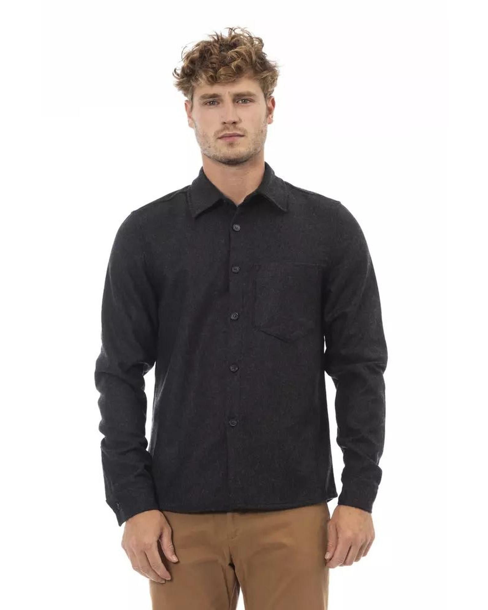 image of Alpha Studio Button-Front Flannel Shirt in Grey, Men's (Size 2XL)