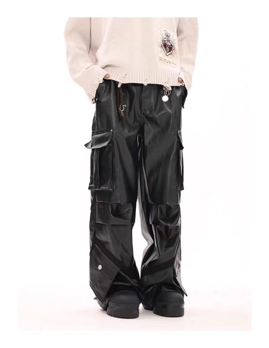Japanese Brand × Vintage Vintage Street Punk Pleated Multi-Pocket Leather Pants Size US 32 / EU 48 - 2 Thumbnail