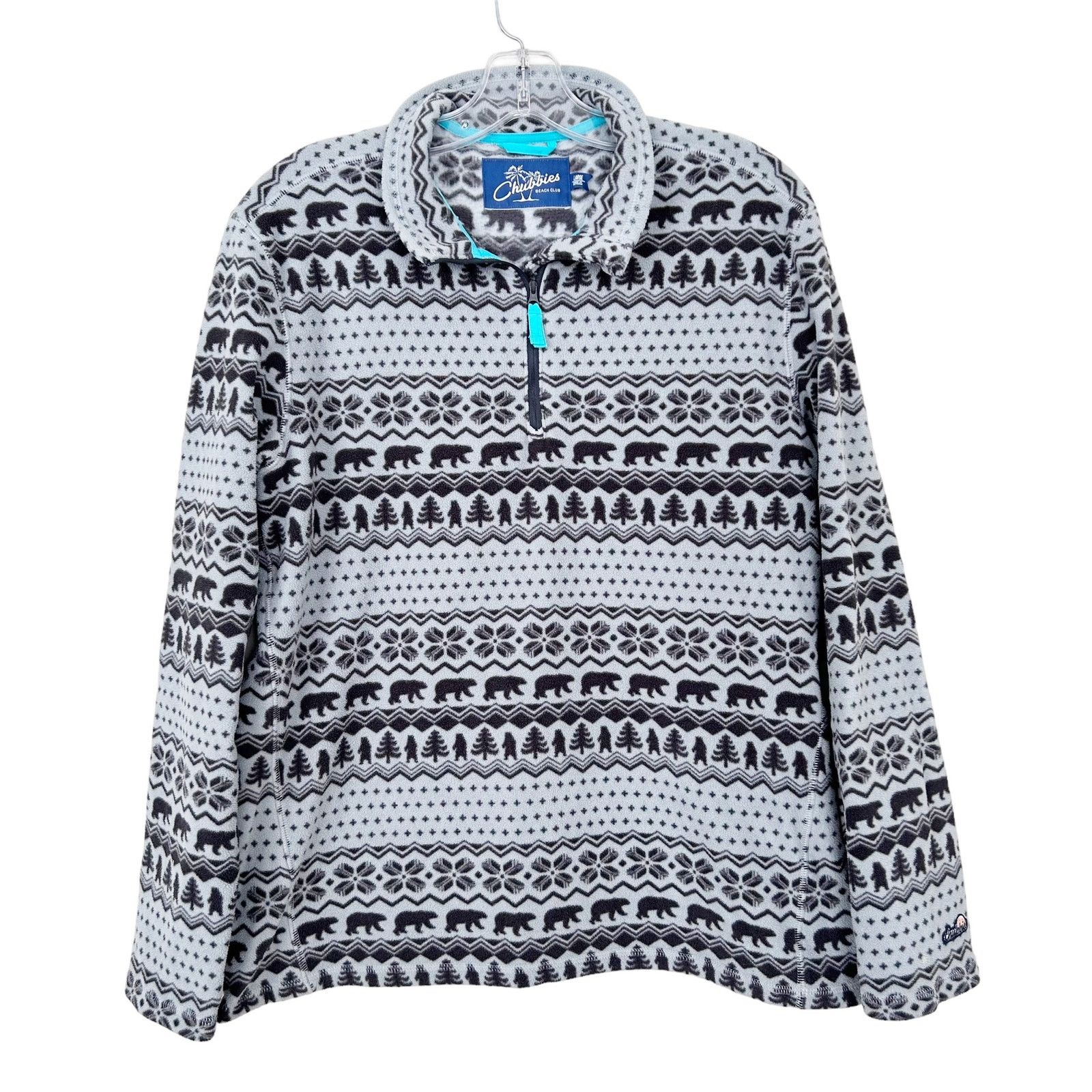 Chubbies Chubbies Gray Fleece Bear Print Quarter Zip Sweater Sz L Size US L / EU 52-54 / 3 - 6 Thumbnail