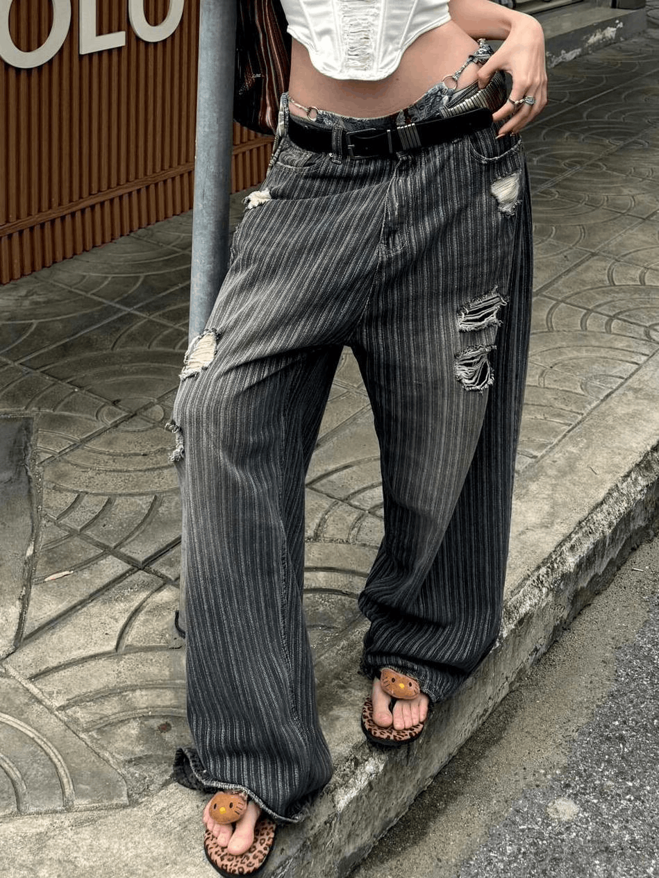 Japanese Brand × Vintage Y2k Vintage Striped Wide Leg Size 25" / US 0 / IT 36 - 2 Thumbnail
