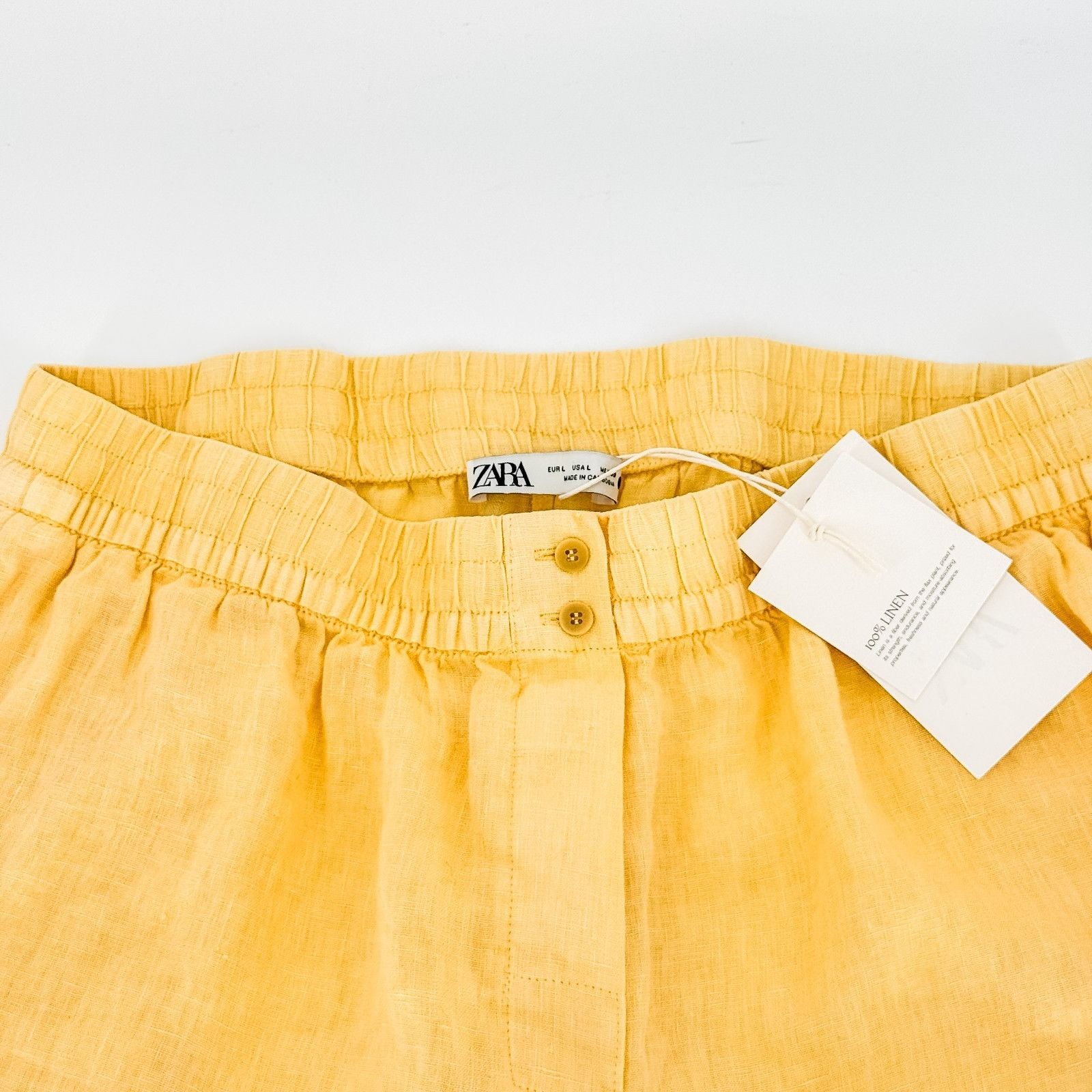 Zara Zara Shorts Women's Large Yellow Slash Pocket Lingerie Linen Size 30" / US 8 / IT 44 - 2 Thumbnail