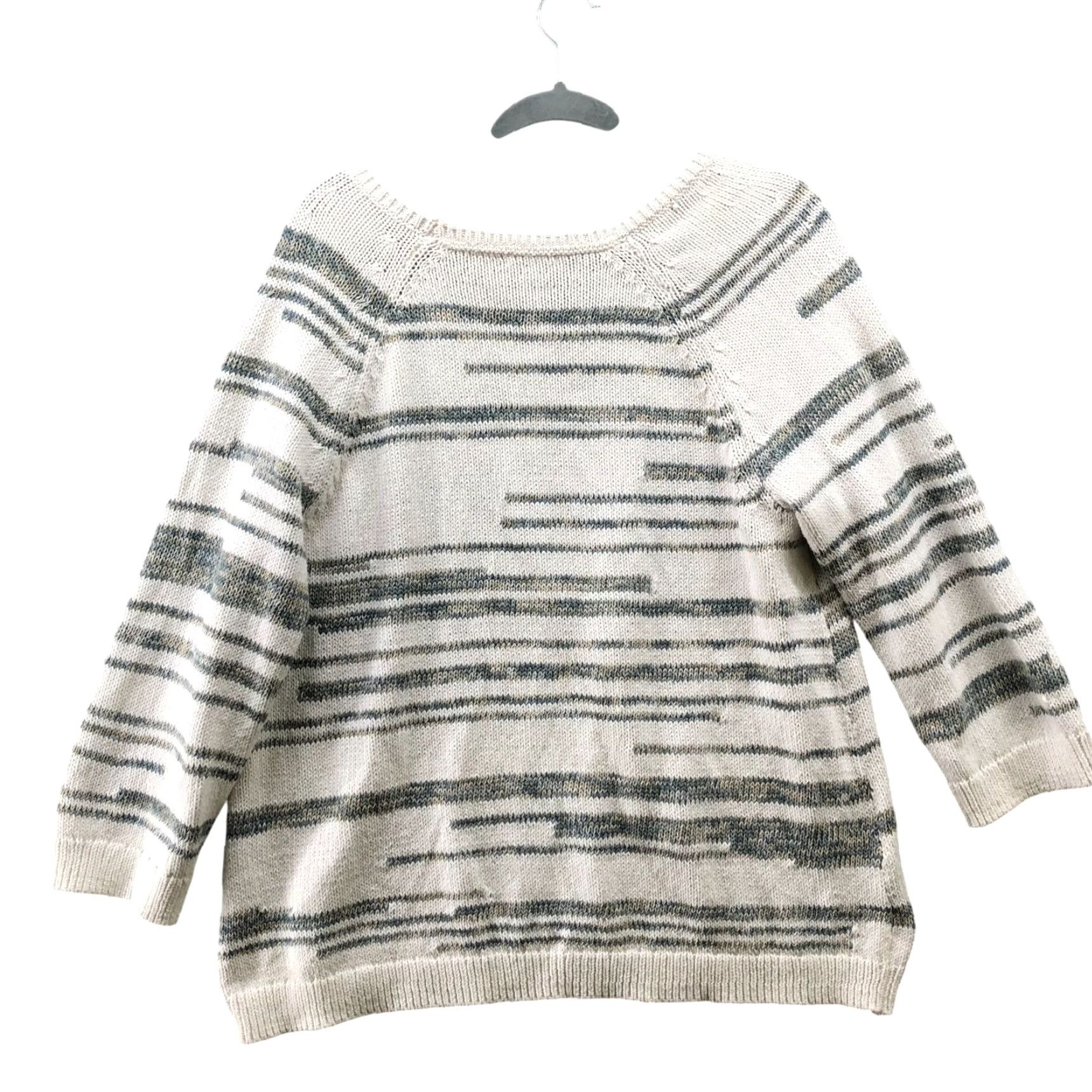 J. Jill VINTAGE J. Jill Cotton Sweater Womens M Scoop Neck Knit White Gray Stripe Pullover Size M / US 6-8 / IT 42-44 - 2 Thumbnail