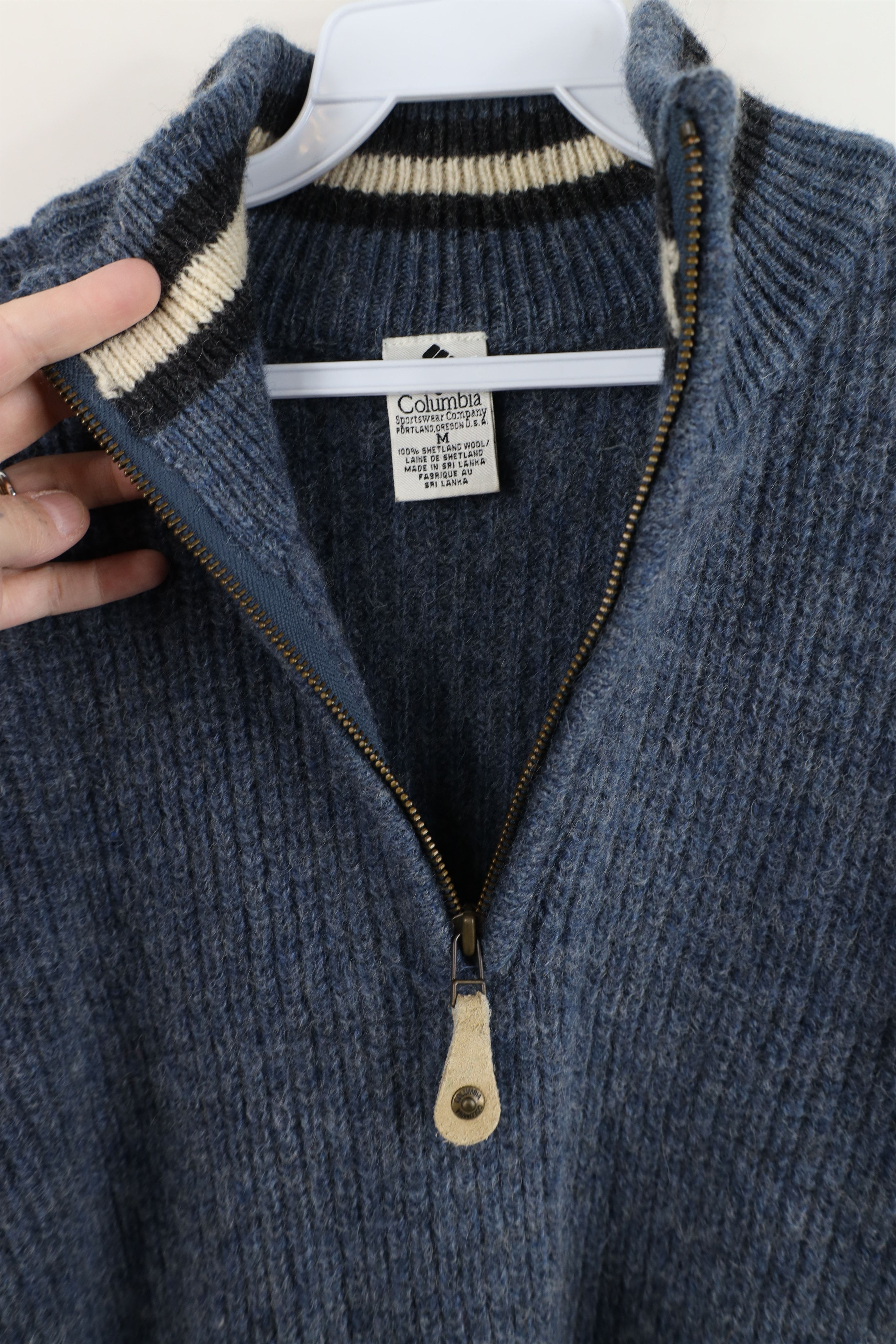 Columbia Vintage 90s Columbia Wool Ribbed Knit Half Zip Sweater Blue Size US M / EU 48-50 / 2 - 8 Thumbnail
