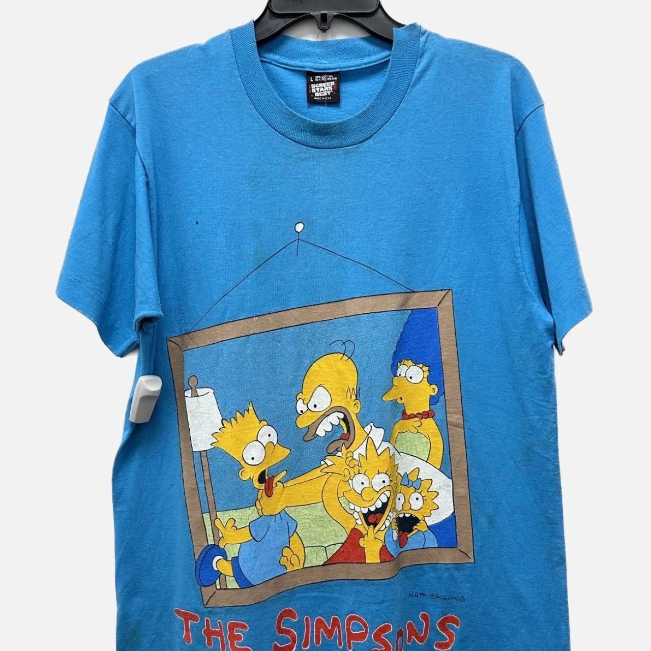 image of 1990 The Simpsons Family Portrait Tee in Blue, Men's (Size Large)