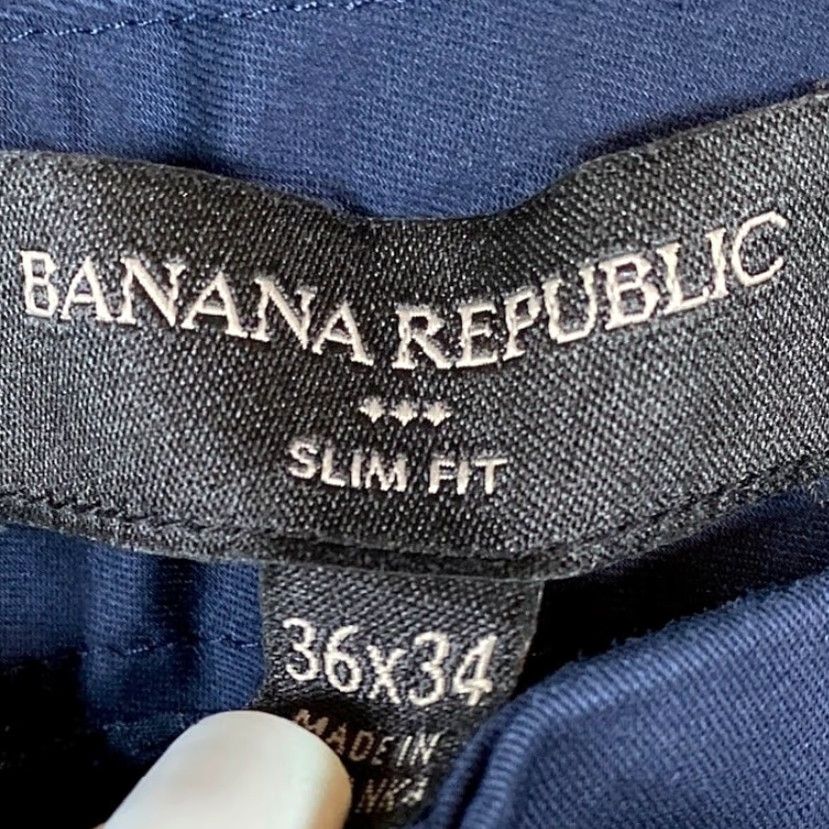 Banana Republic Banana Republic Men Pant Navy Blue Slim Fit Straight Dark Academia Stretch 36x34 Size US 37 - 4 Thumbnail