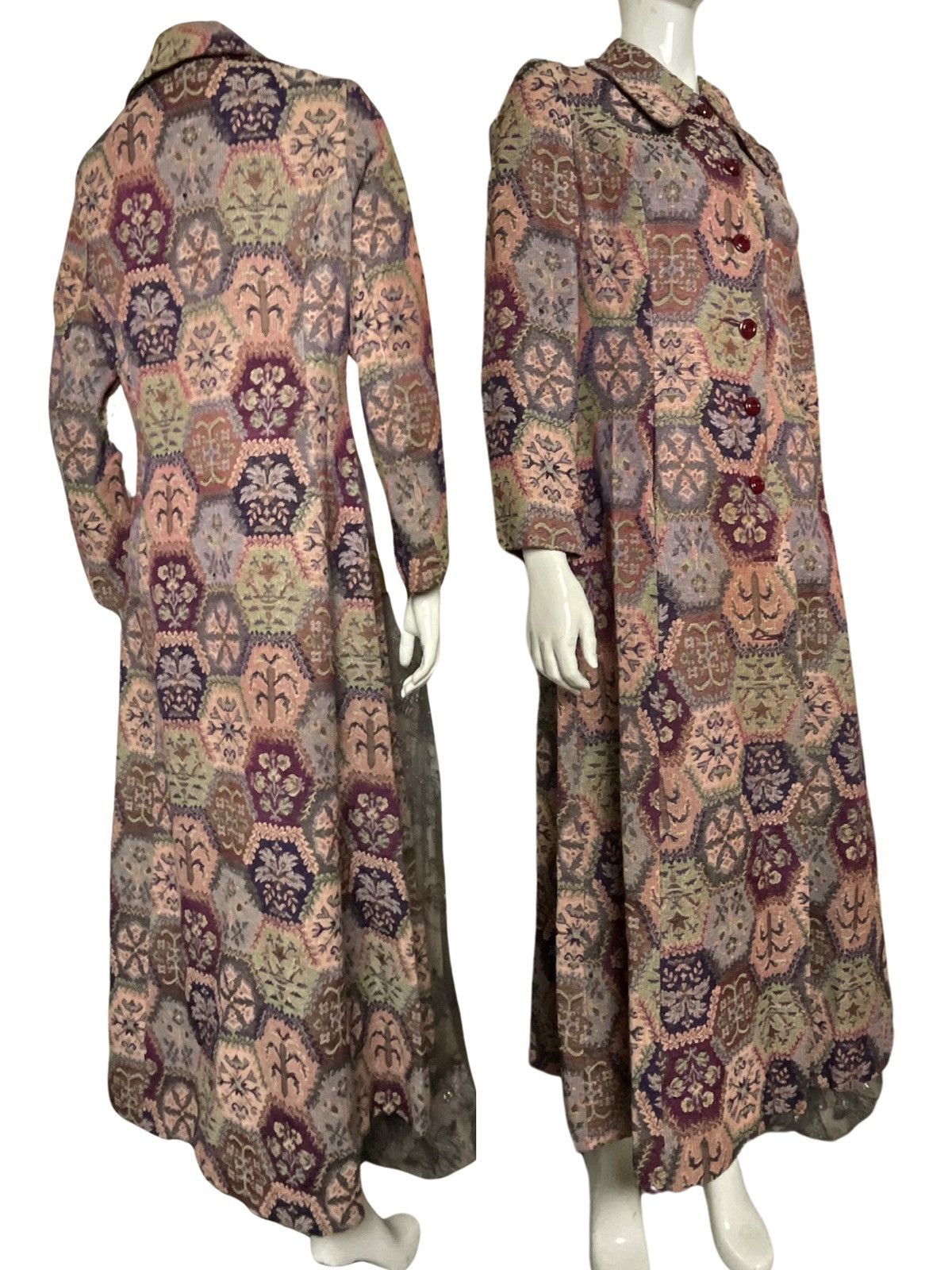 image of 1970S Vintage Maxi Tapestry Coat in Brown, Women's (Size Small)