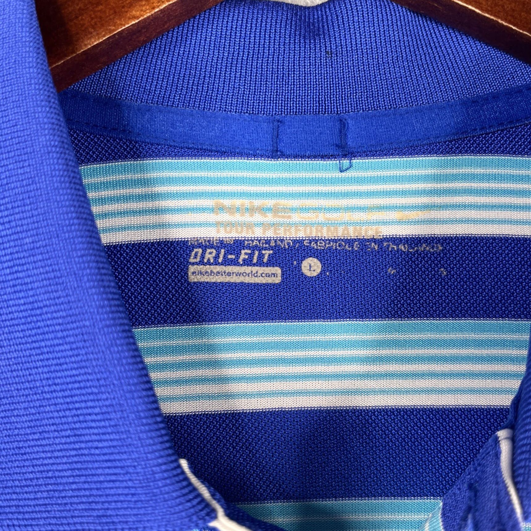 Nike Nike Golf Tour Performance Polo Shirt Mens L Blue Striped Size US L / EU 52-54 / 3 - 5 Thumbnail