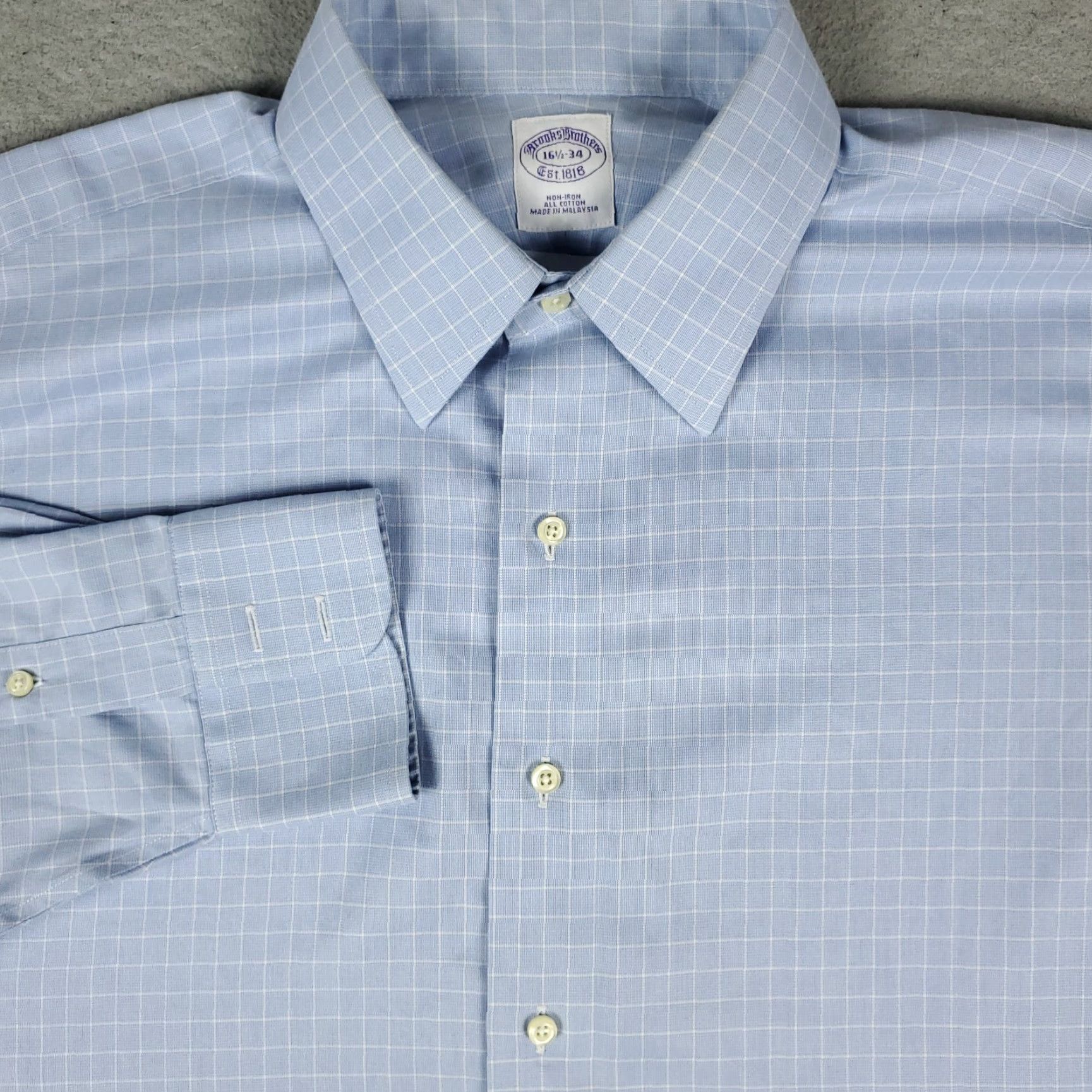 Brooks Brothers Brooks Brothers Shirt Mens 16.5 Blue Check Dress Button Up Long Sleeve Size 46R - 2 Thumbnail