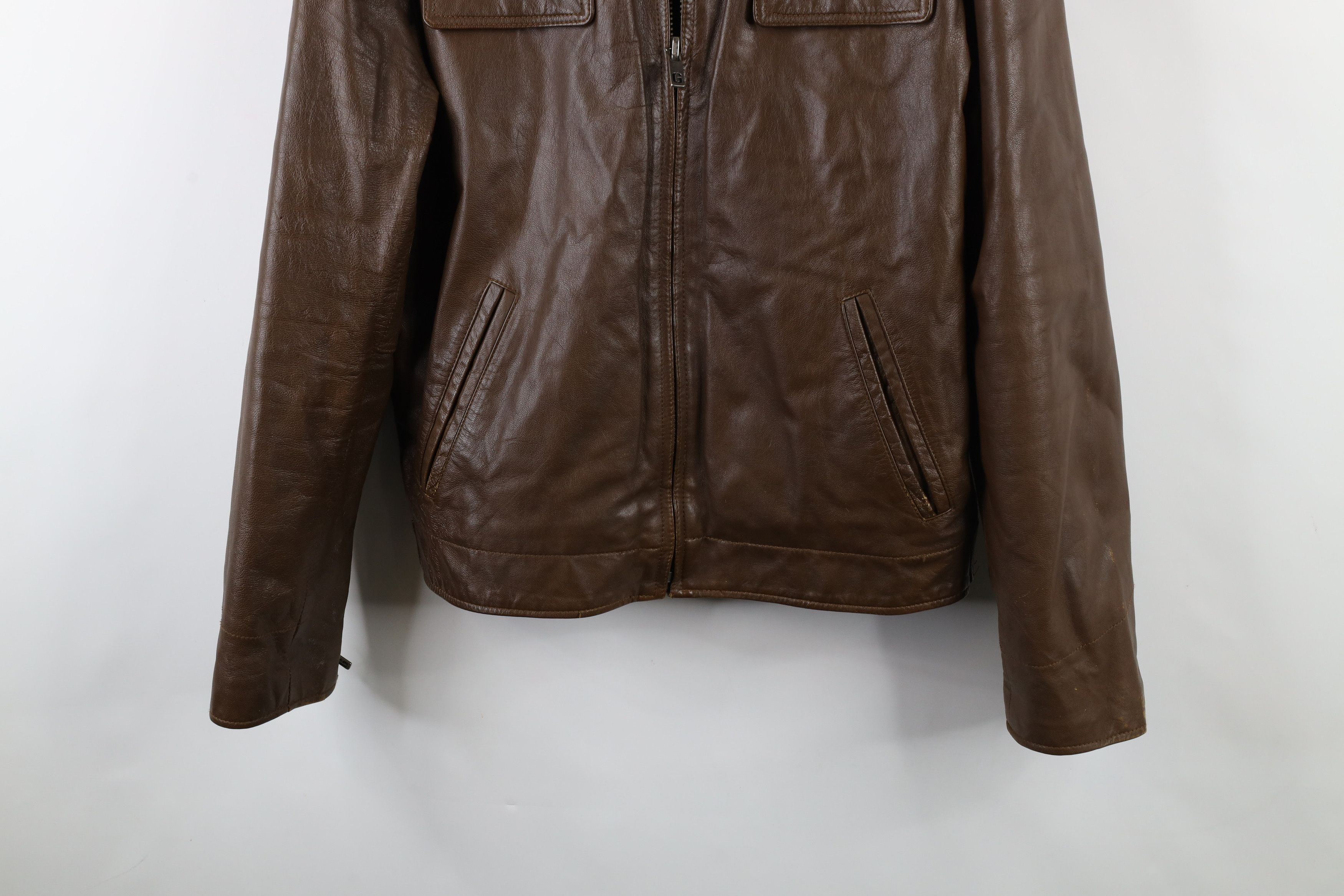 Guess × Vintage Vintage 90s Guess Lined Leather Bomber Jacket Brown Size US M / EU 48-50 / 2 - 3 Thumbnail