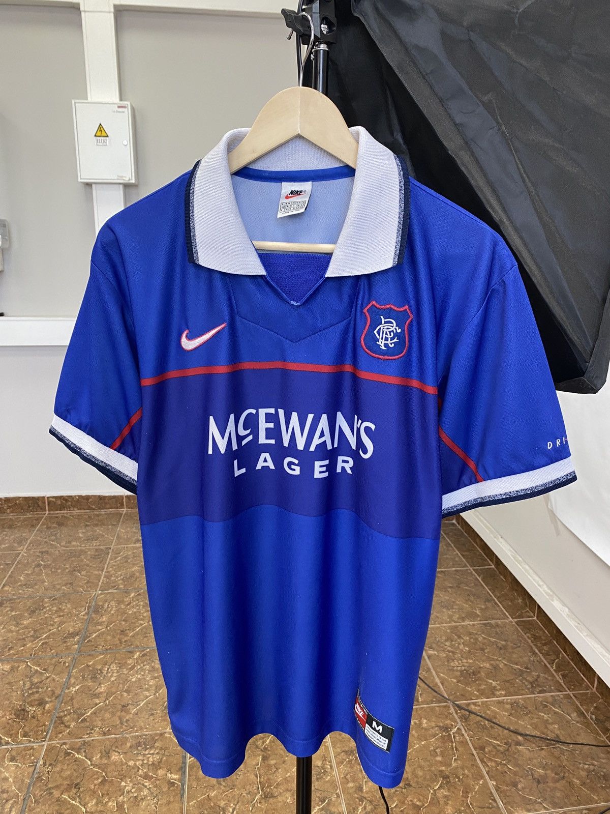 image of Vintage 1997/98 Nike Glasgow Rangers Home Jersey Blokecore in Black, Men's (Size Medium)