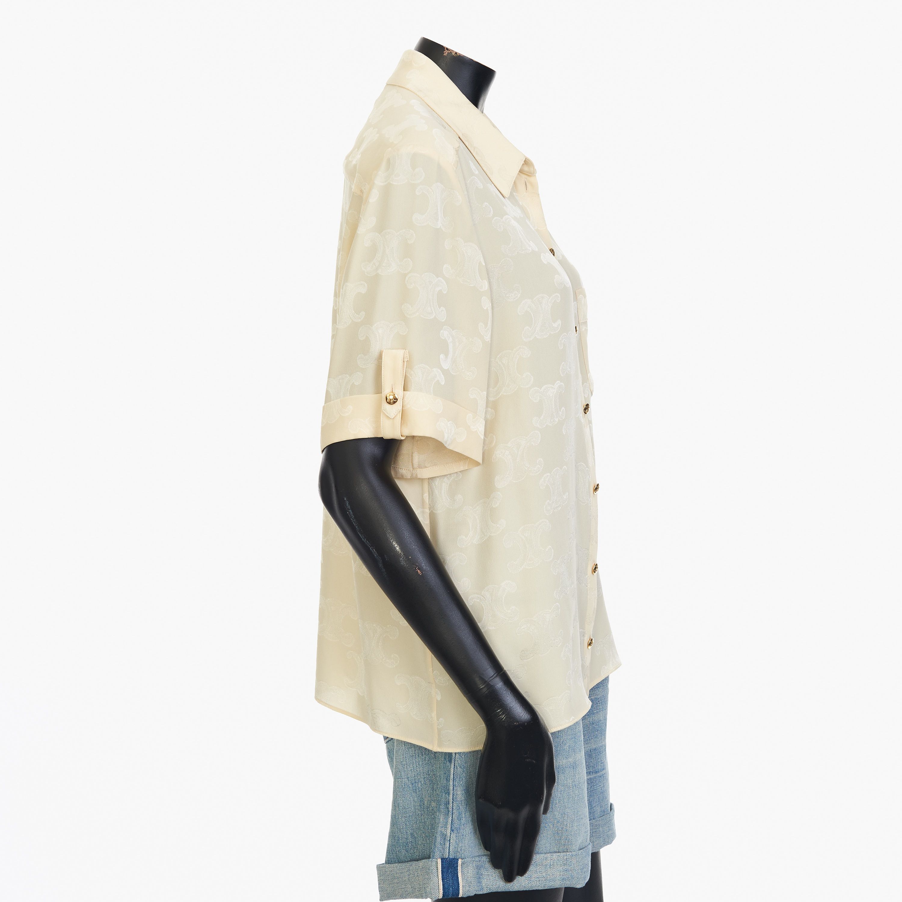 Celine Triomphe Blouse In Crème Shiny Matte Silk Size M / US 6-8 / IT 42-44 - 7 Thumbnail