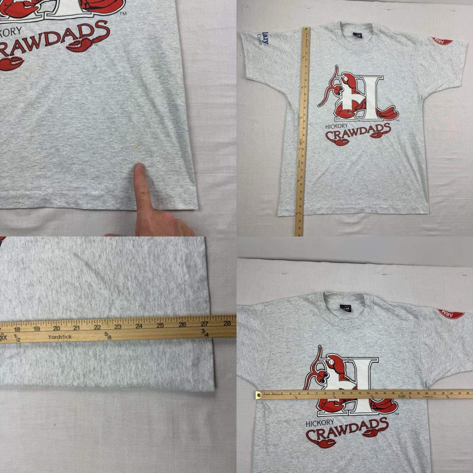 Fruit Of The Loom Vintage North Carolina Hickory Crawdads T-Shirt Adult Large Gray 90s MiLB Sports Mens Size US L / EU 52-54 / 3 - 8 Thumbnail