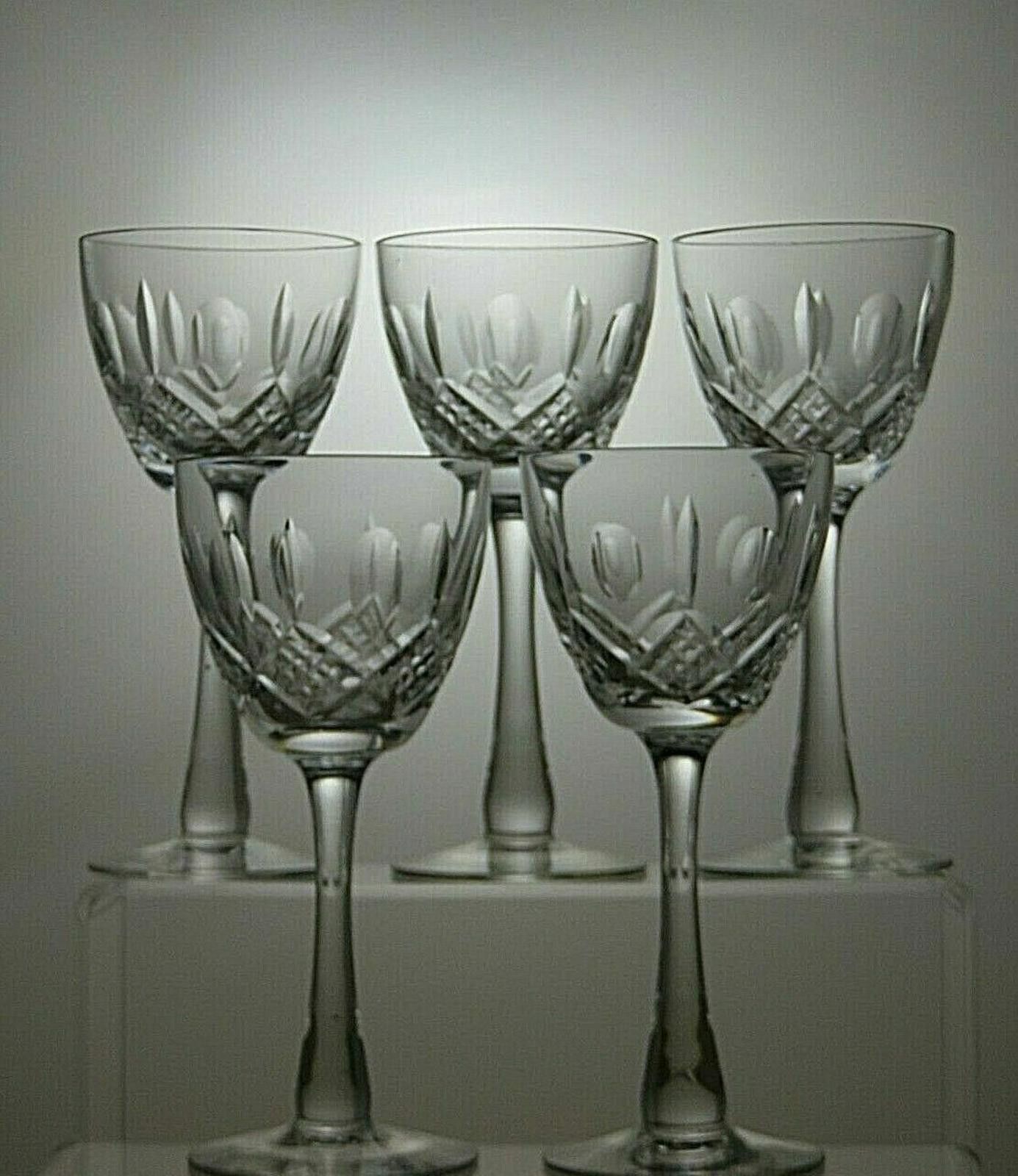 The Unbranded Brand Vintage Cut Crystal Glass Set Of 5 Hock Wine Glasses 6 1/4" Size ONE SIZE - 2 Thumbnail