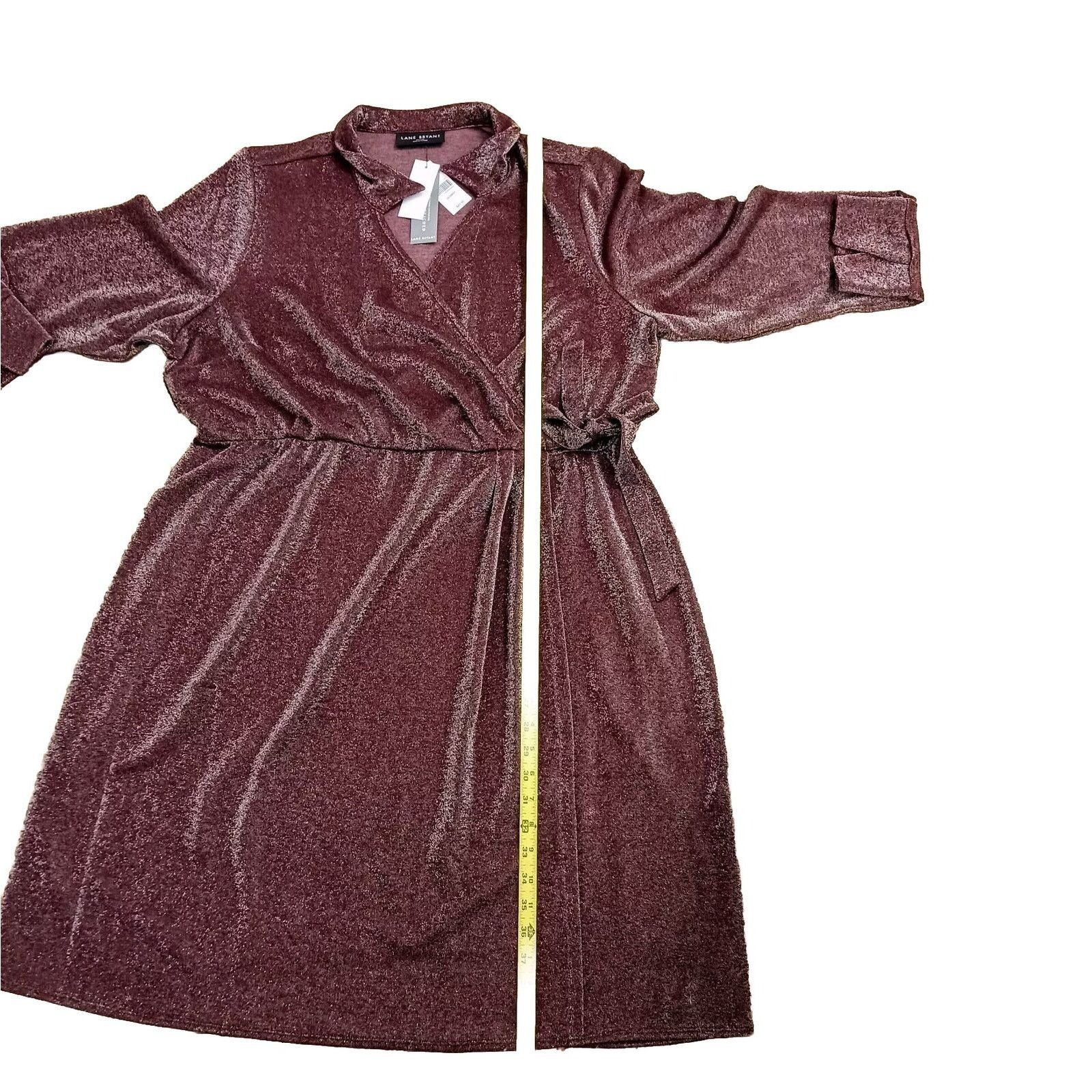 Other Lane Bryant Lurex Faux-Wrap Dress Plus 22 Cranberry Sparkle Size 3XL / US 20-22 - 14 Thumbnail