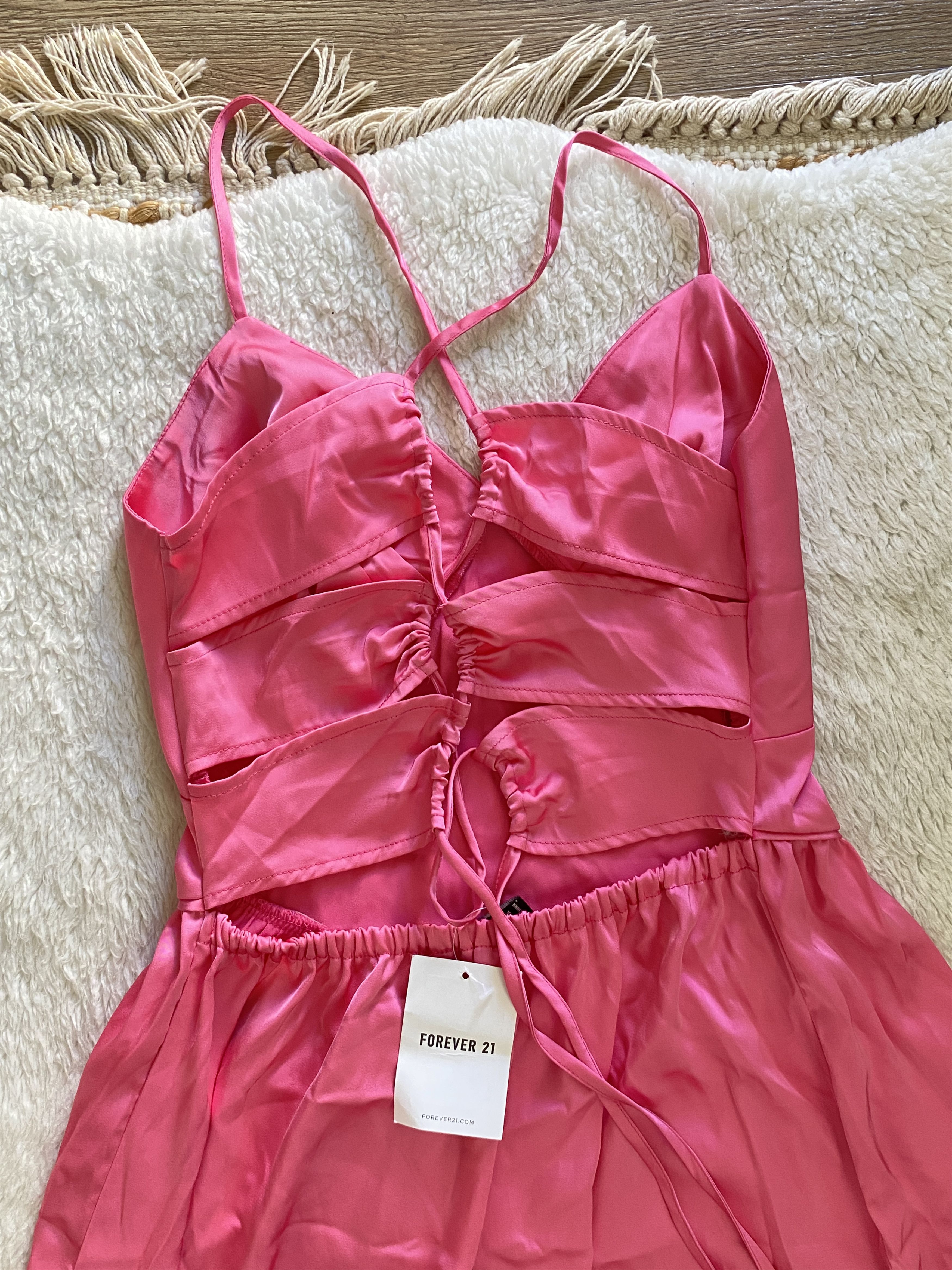 Forever 21 Forever 21 Fuchsia Pink Satin Lace-Up Maxi Dress Size S / US 4 / IT 40 - 5 Thumbnail