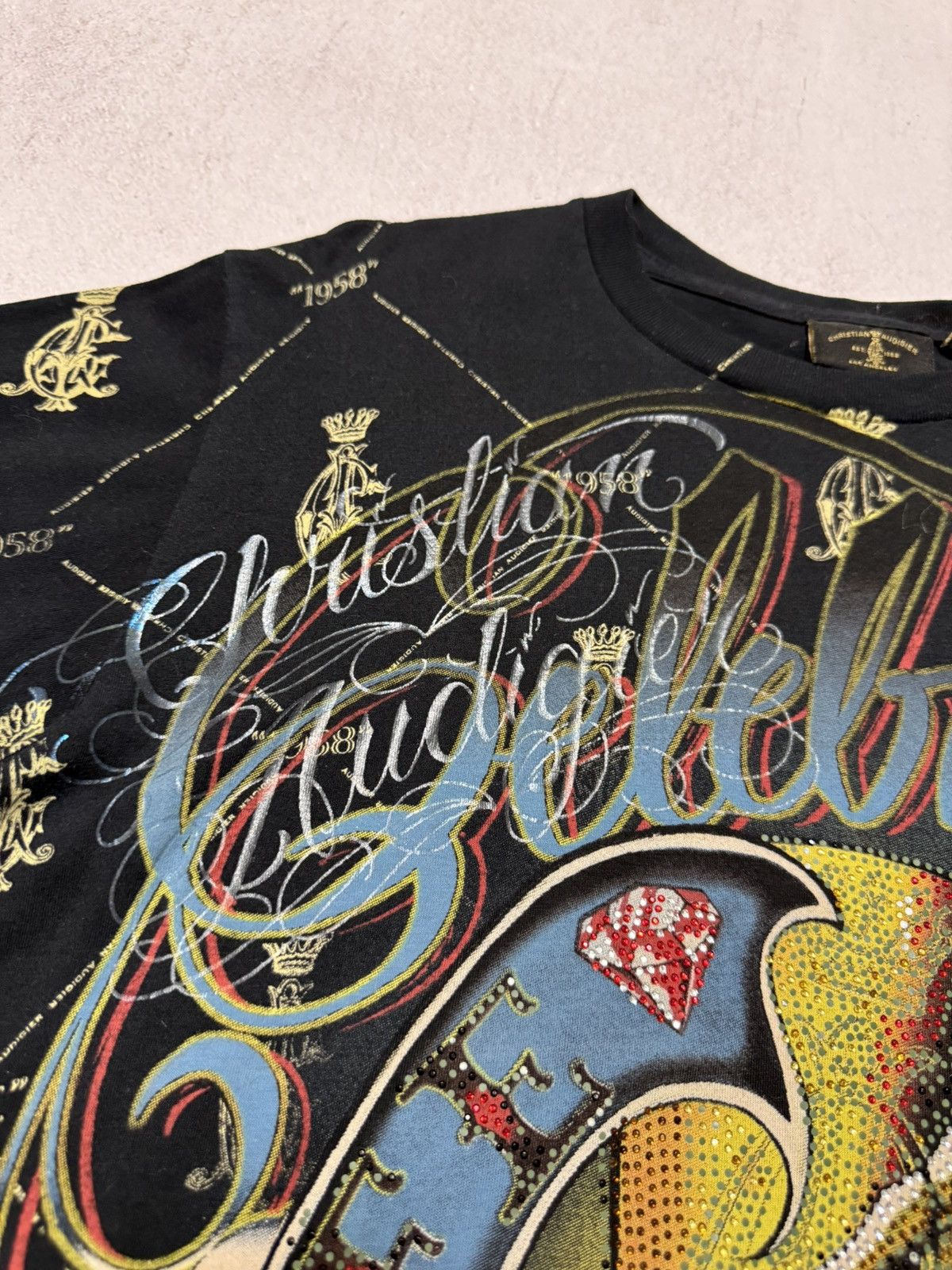 Christian Audigier × Ed Hardy × Japanese Brand Vintage Christian Audigier T Shirt Tee Overprinted Black Y2K Size US S / EU 44-46 / 1 - 5 Thumbnail