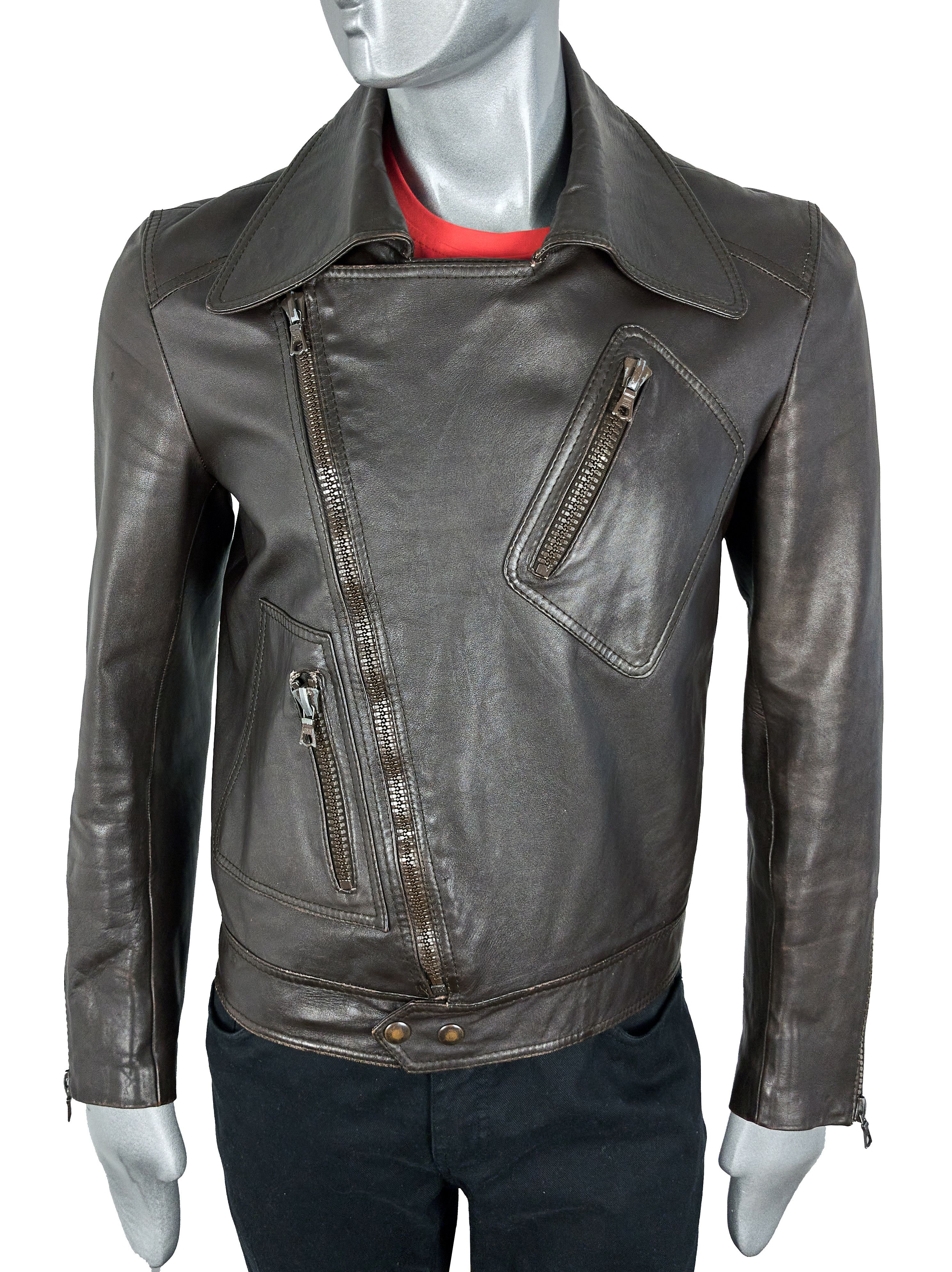 Other Vintage 90s Italian brown leather biker jacket Size US S / EU 44-46 / 1 - 5 Thumbnail