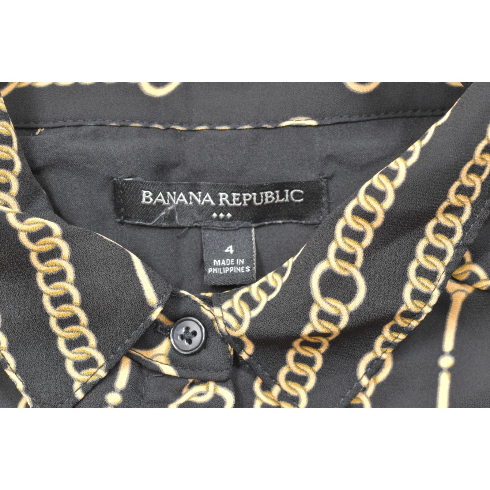 Banana Republic Banana Republic Shirt Dress Black Gold Chain Print Belted Midi Shirt Dress Womens Size 4 Size S / US 4 / IT 40 - 6 Thumbnail