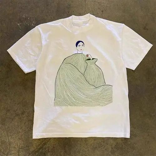VIBE White casual retro painting girls printed cotton t-shirt Size US L / EU 52-54 / 3 - 5 Thumbnail